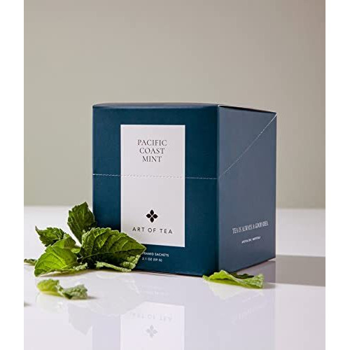 Art Of Tea | Pacific Coast Mint (Naturally Caffeine Free) | 12 Eco Friendly Pyramid Peppermint Tea Bags Sachet