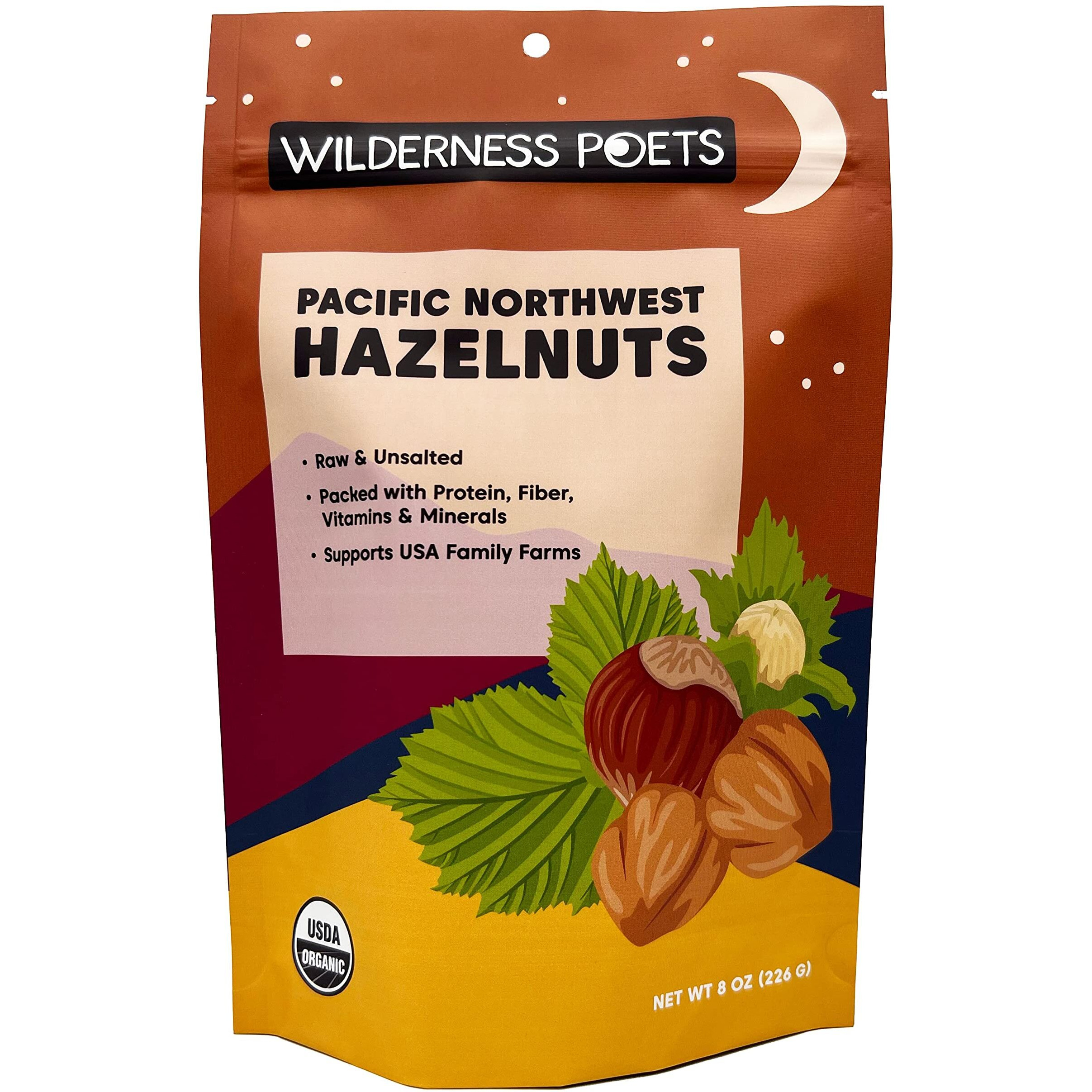 Wilderness Poets, Organic, Pacific Northwest-Grown Hazelnuts - Raw, Whole Nuts With Skins, No Shells (8 Ounce)