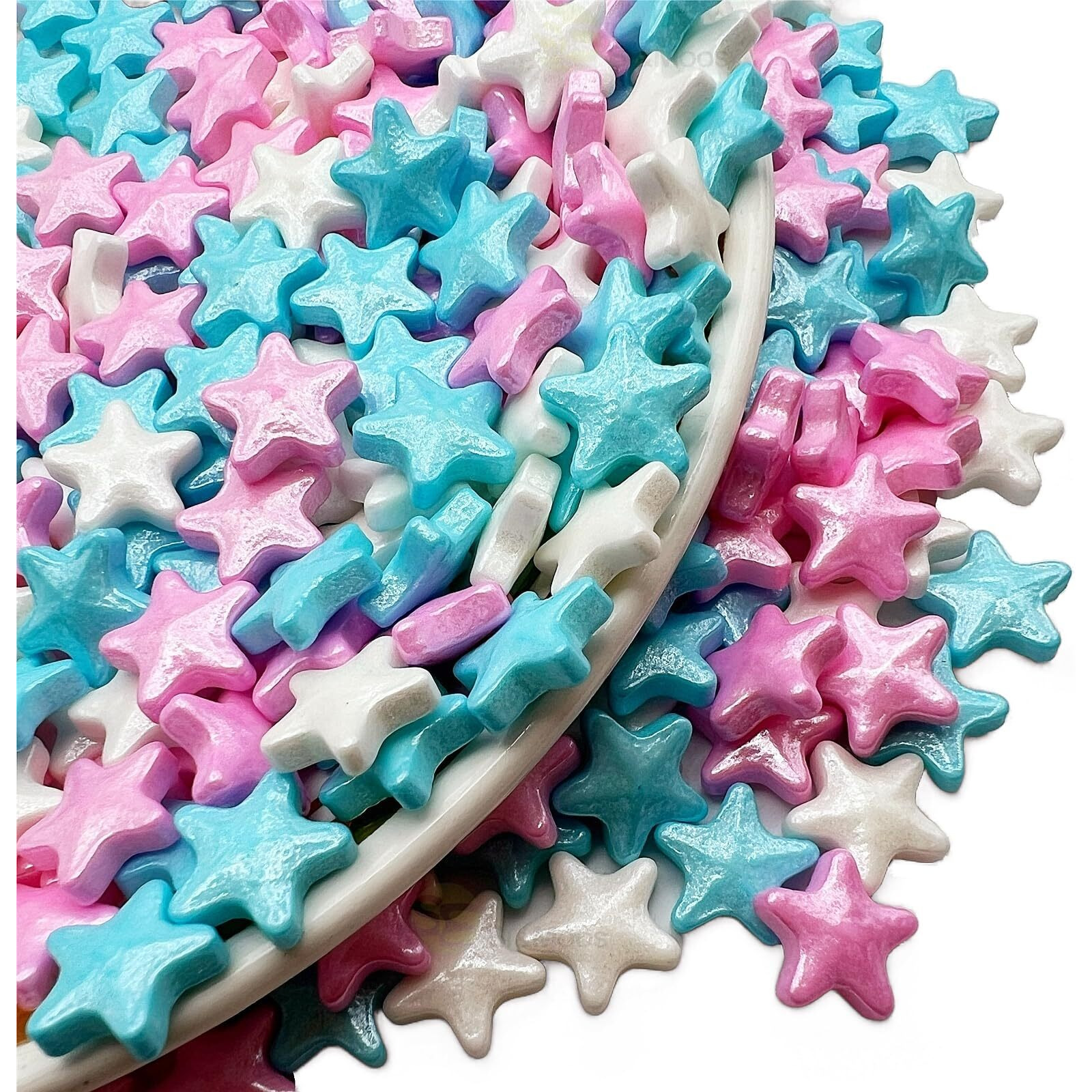 Se Si&Moos Blue White And Pink Sprinkles Edible Stars For Cake Decorating Edible Pink Stars White Star Sprinkles Large Cupcake Edible Toppers For Cakes,Cupcakes,Ice Cream,Donuts And Lollipops 3 Oz