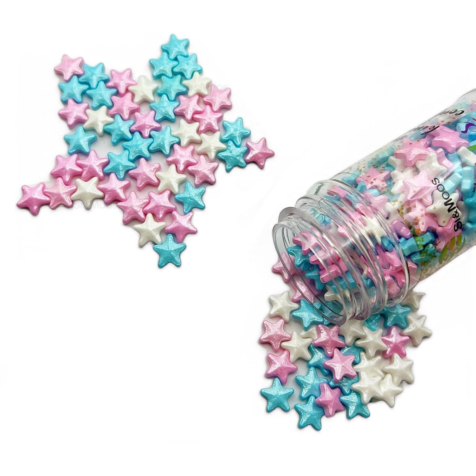 Se Si&Moos Blue White And Pink Sprinkles Edible Stars For Cake Decorating Edible Pink Stars White Star Sprinkles Large Cupcake Edible Toppers For Cakes,Cupcakes,Ice Cream,Donuts And Lollipops 3 Oz
