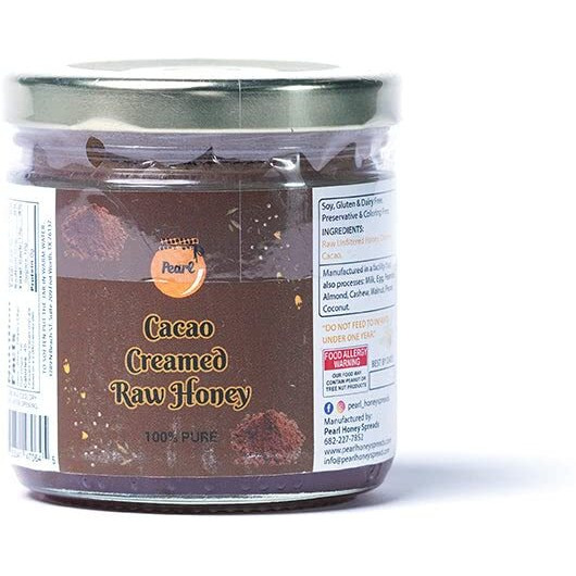 Pearl Honey Spreads - Organic Cacao Chocolate Flavored Creamed Raw Honey - Chemical Free, Soy Free & 100% Natural Raw Honey | 8.8 Oz Jar