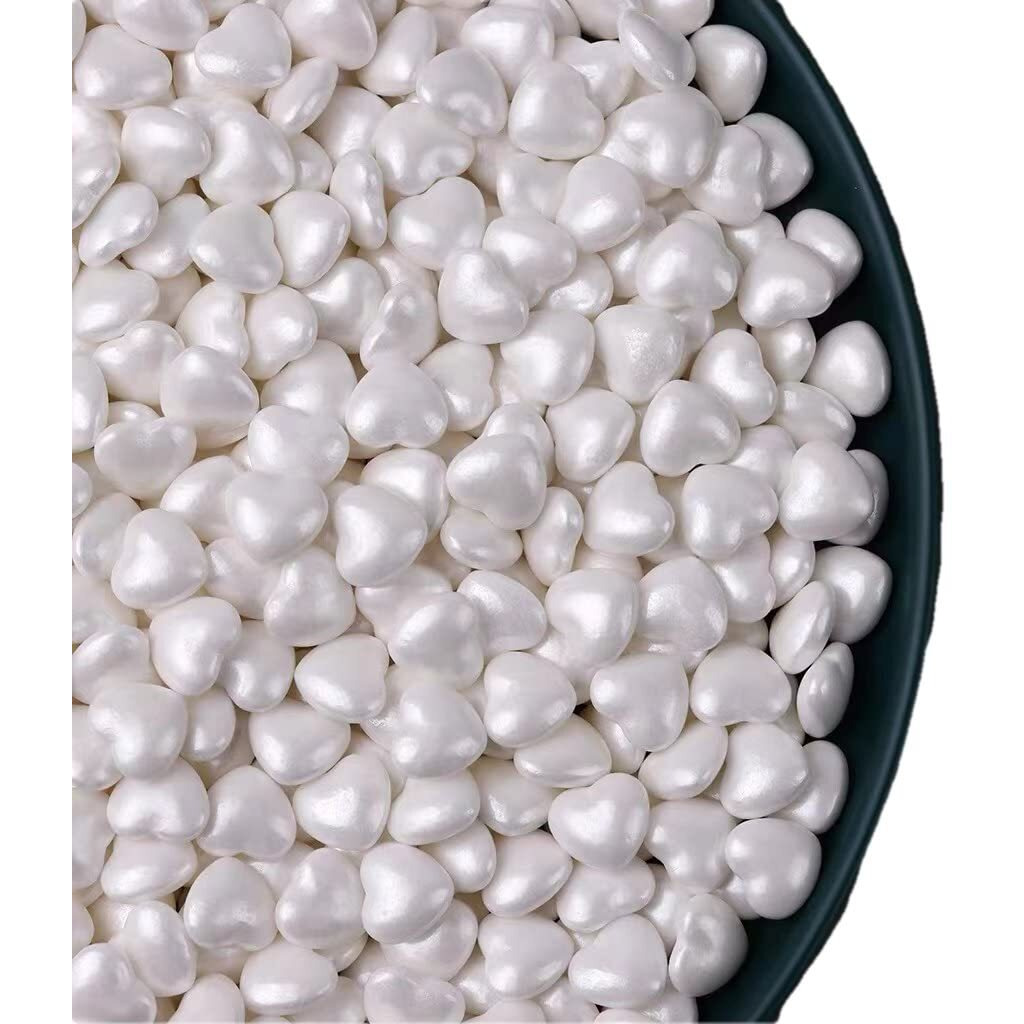 White Sprinkles,Heart-Shaped Cake Sprinkles 130G 4.6Oz Cookie Sprinkles,Sugar Pearl, Edible Candy Pearls For Cake Cupcake Decorationg (White)
