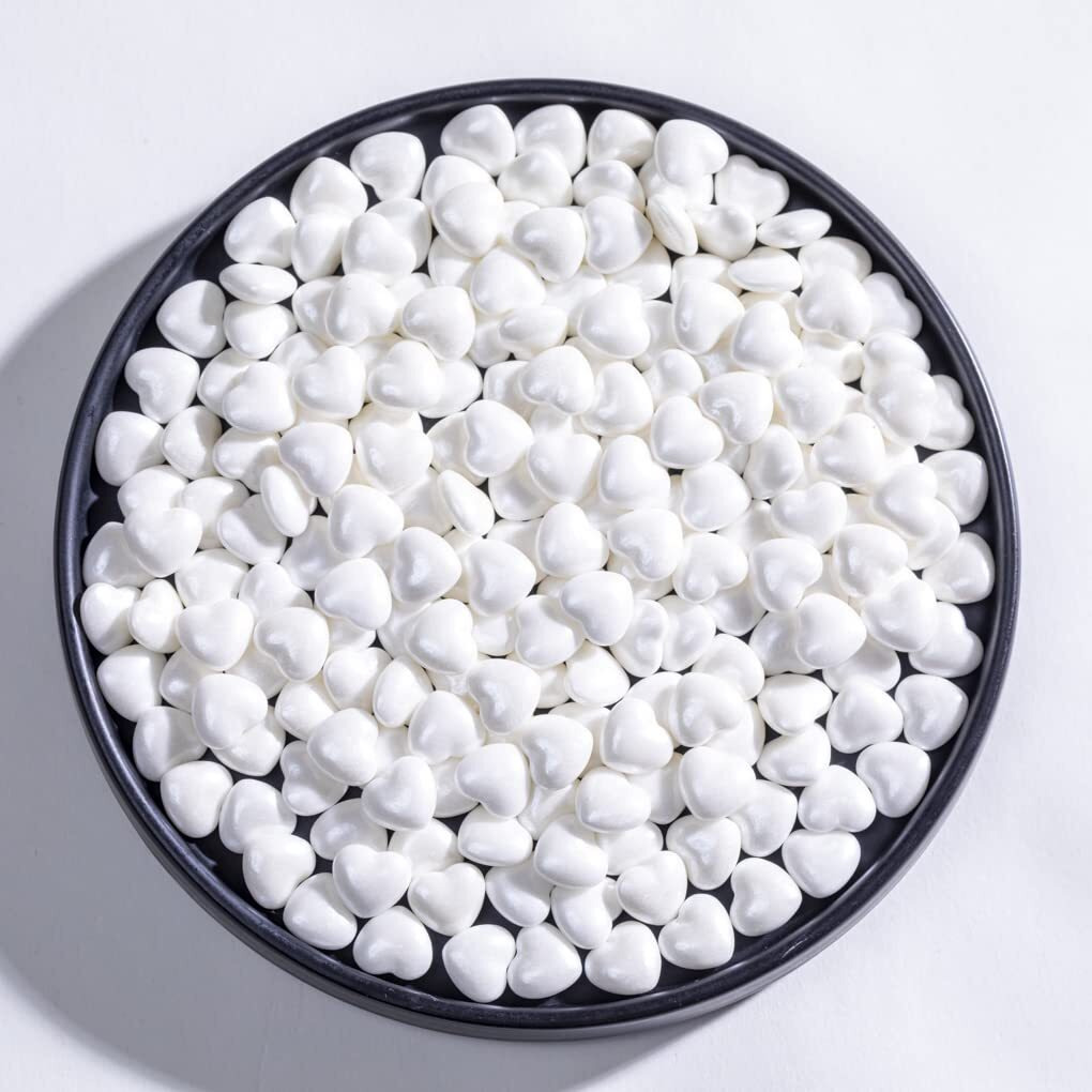White Sprinkles,Heart-Shaped Cake Sprinkles 130G 4.6Oz Cookie Sprinkles,Sugar Pearl, Edible Candy Pearls For Cake Cupcake Decorationg (White)