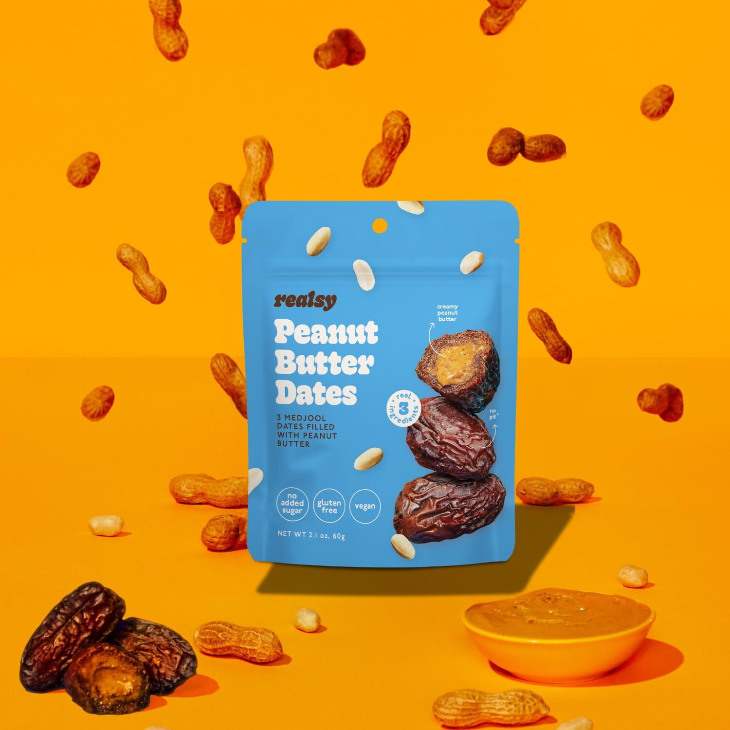 Realsy Pitted & Stuffed Medjool Dates, Organic Dates With No Sugar Added, Gluten-Free, Vegan, Good Source Of Fiber, Low Glycemic Index, All Natural Healthy Snack (Peanut Butter 5 Pack)