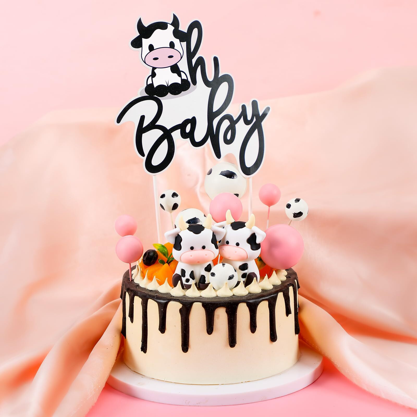Pinkunn 13 Pcs Cow Baby Cake Topper Farm Cake Decor Cow Cake Decorations With Cow Miniature Figurines Animal Birthday Party For Cow Theme Baby Shower Boys Girls Birthday Party Cake Decorations