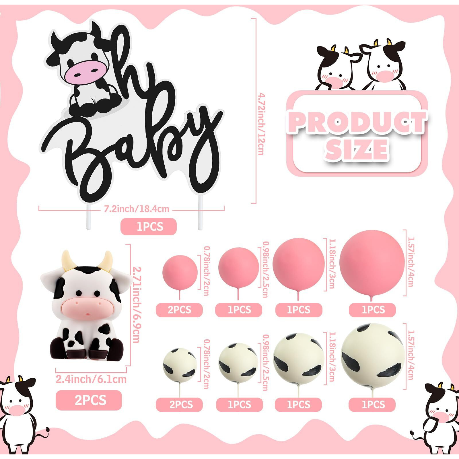 Pinkunn 13 Pcs Cow Baby Cake Topper Farm Cake Decor Cow Cake Decorations With Cow Miniature Figurines Animal Birthday Party For Cow Theme Baby Shower Boys Girls Birthday Party Cake Decorations