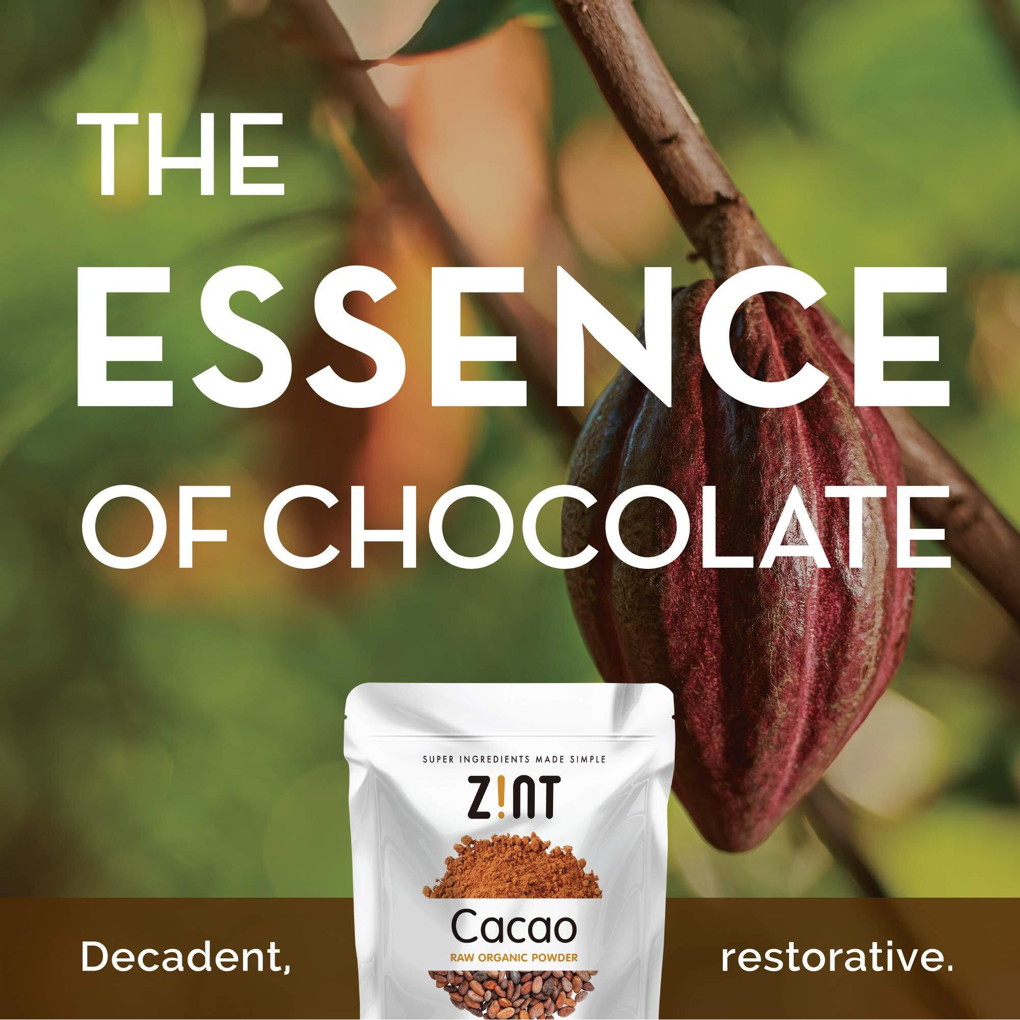Zint Organic Cacao Powder (8 Oz) Paleo-Certified, Organic, Non Gmo, Anti Aging Antioxidant Superfood, Gluten Free Cocoa Cacao Beans, Pure Delicious Chocolate Essence
