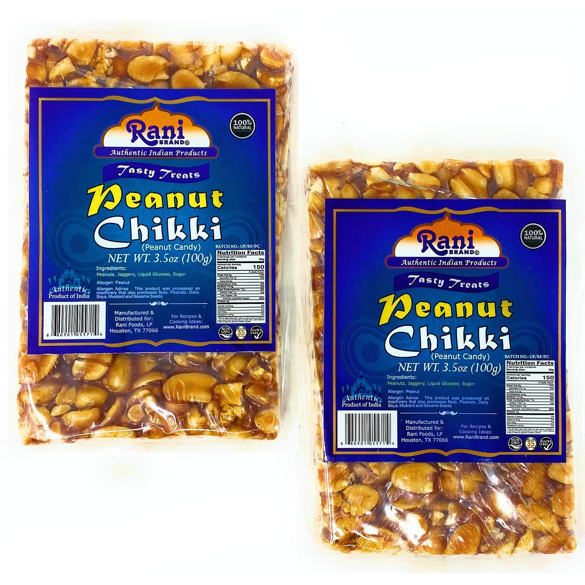 Rani Peanut Chikki (Brittle Candy) 3.5Oz (100G) X Pack Of 2 ~ All Natural | Vegan | No Colors | Gluten Friendly | Indian Origin