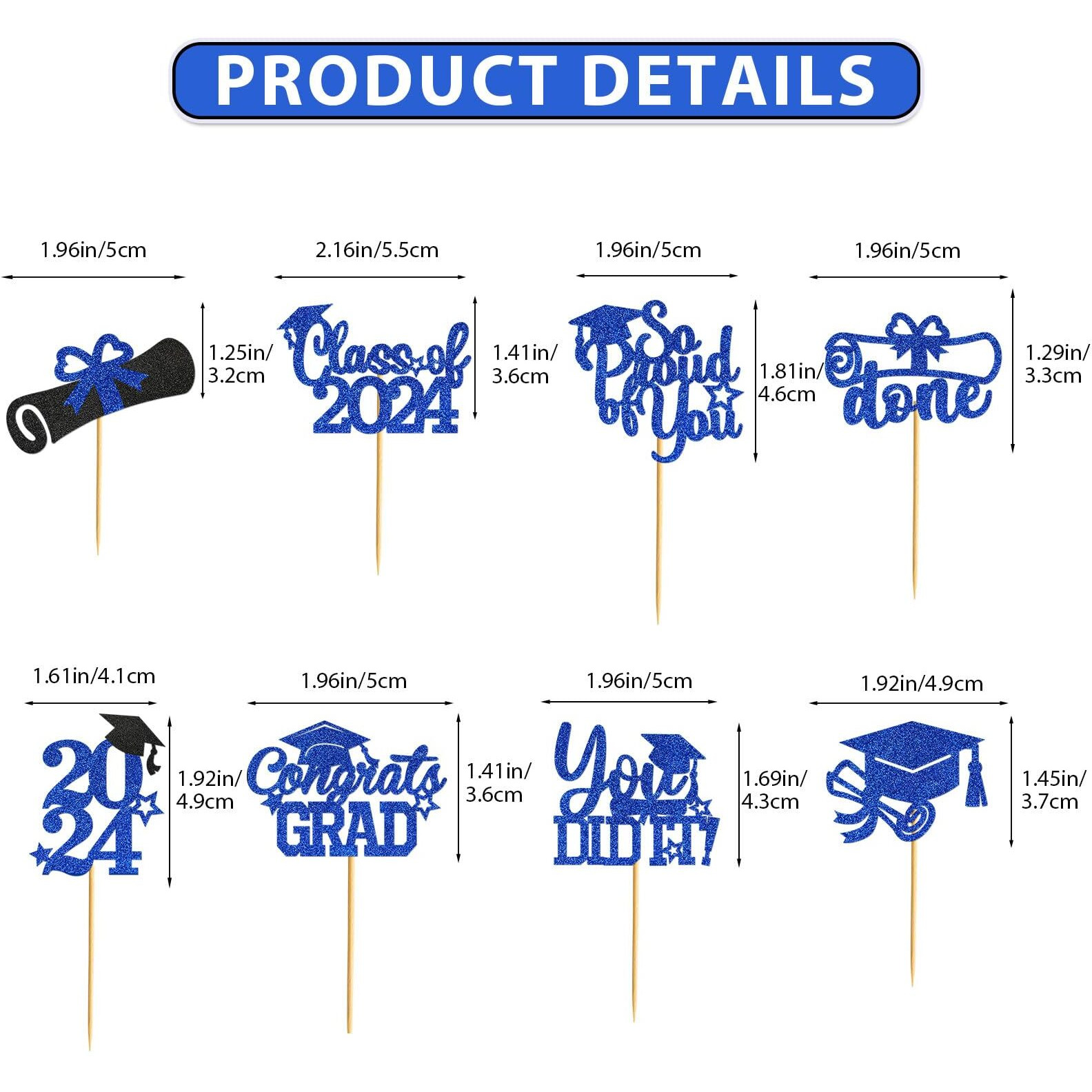 Ttdq 40Pcs Blue Graduation Cupcake Toppers 2024 Graduation Decorations Class Of 2024 Cupcake Toppers 2024 Congrats Grad Cap Cupcake Picks Graduation Party Decorations 2024