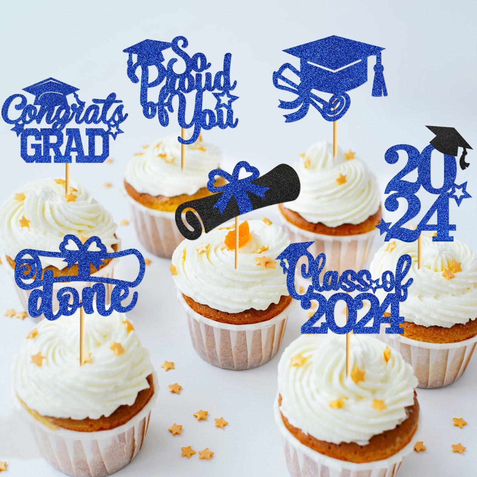 Ttdq 40Pcs Blue Graduation Cupcake Toppers 2024 Graduation Decorations Class Of 2024 Cupcake Toppers 2024 Congrats Grad Cap Cupcake Picks Graduation Party Decorations 2024