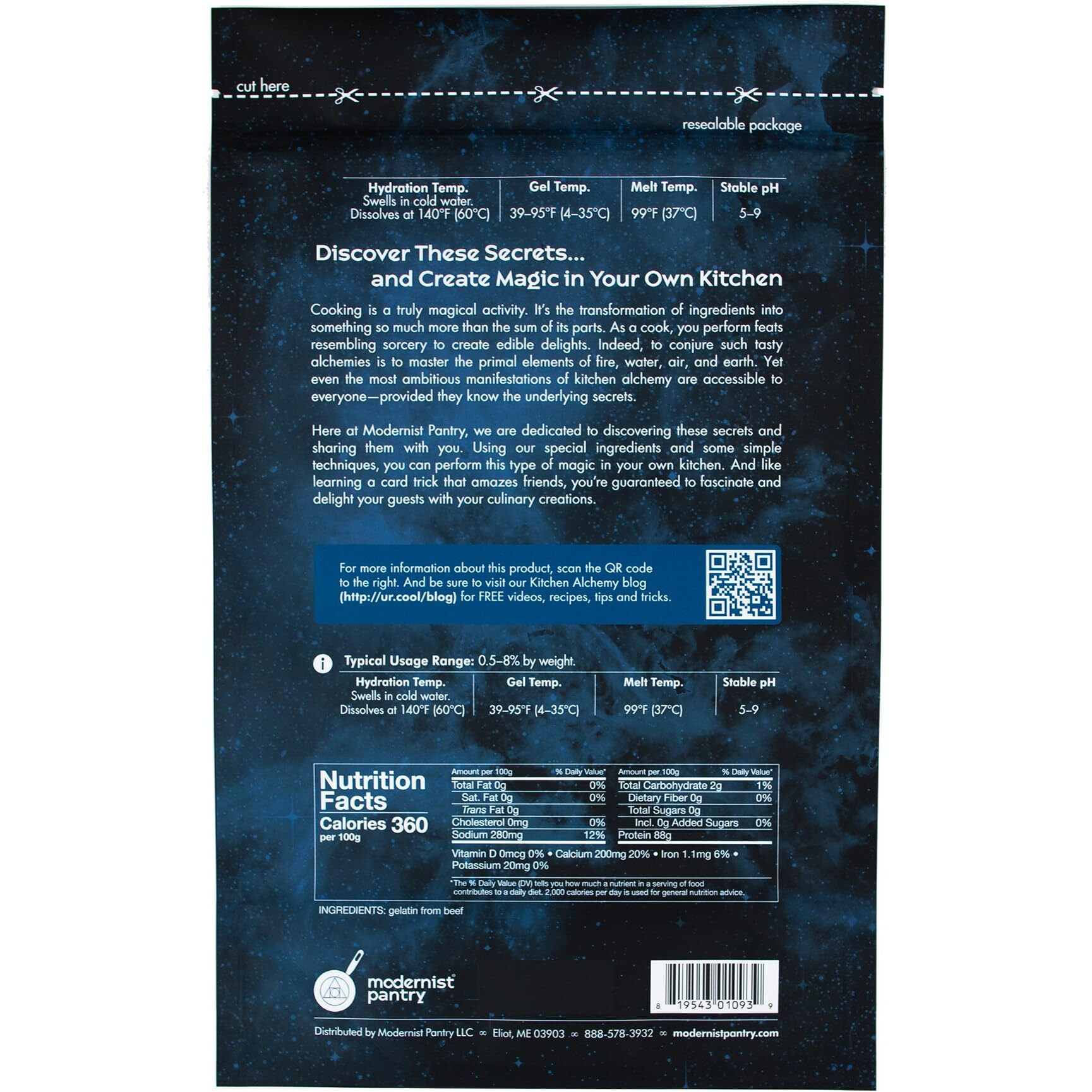 Pure Beef Gelatin Powder (250 Bloom)  Non-Gmo Gluten-Free - 400G/14Oz