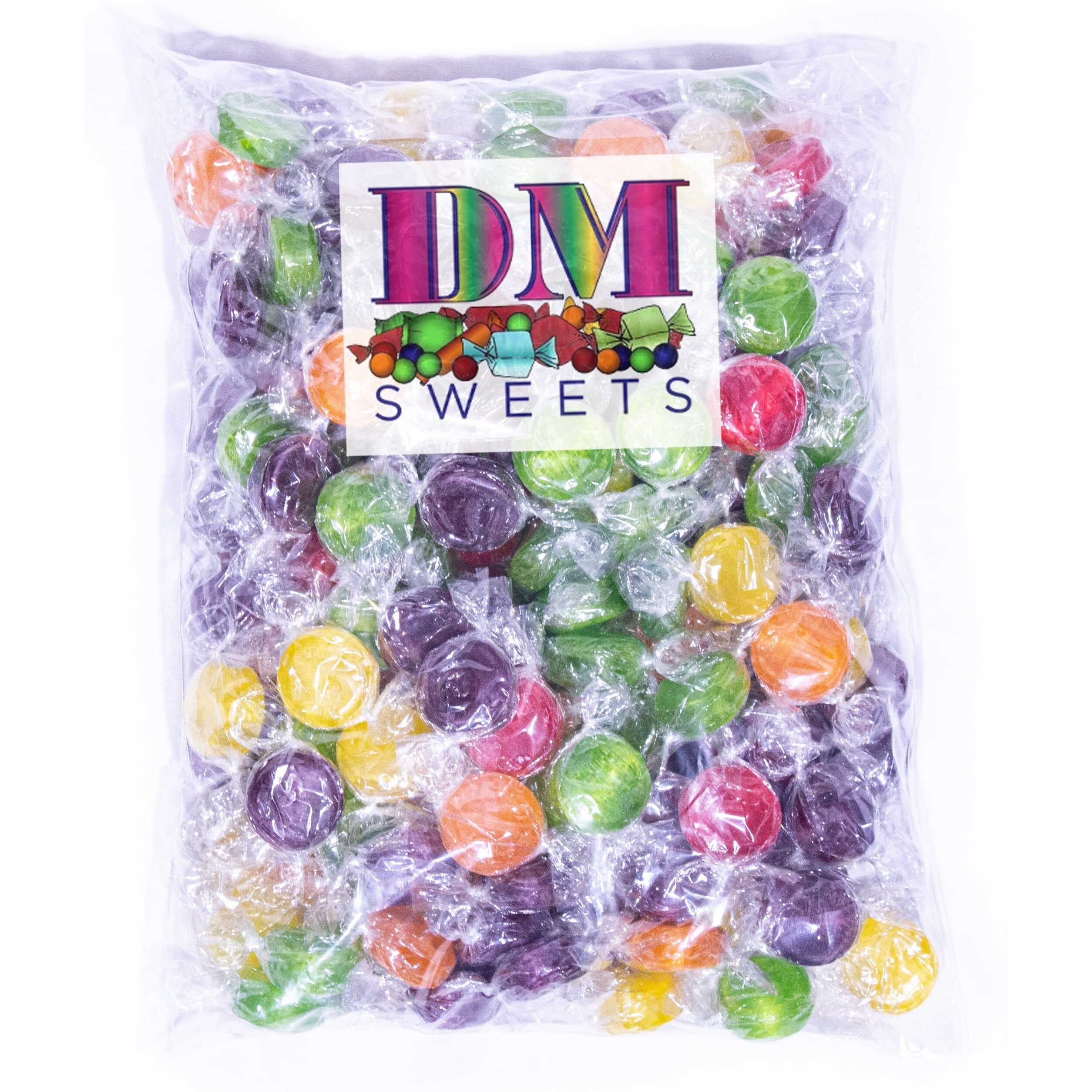 Assorted Fruit Buttons - 2 Lbs Of Bulk Individually Wrapped Cherry Orange Lemon Sour Apple Grape Hard Candy