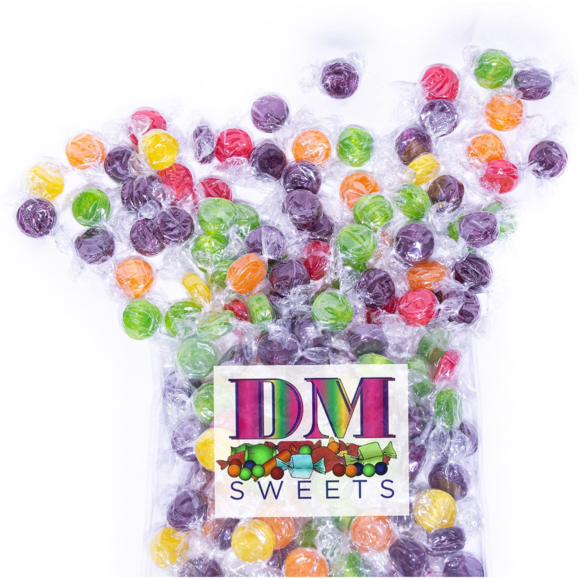 Assorted Fruit Buttons - 2 Lbs Of Bulk Individually Wrapped Cherry Orange Lemon Sour Apple Grape Hard Candy
