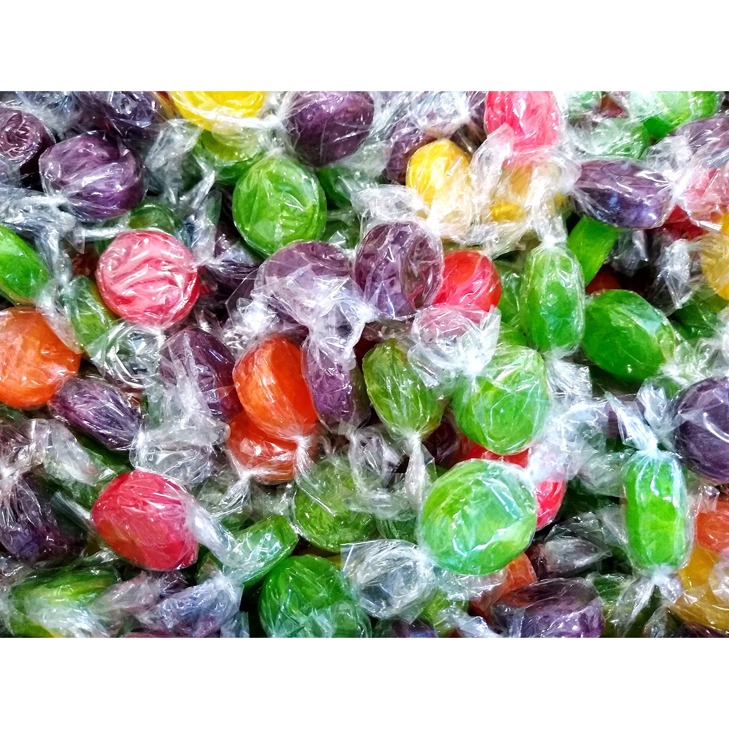 Assorted Fruit Buttons - 2 Lbs Of Bulk Individually Wrapped Cherry Orange Lemon Sour Apple Grape Hard Candy