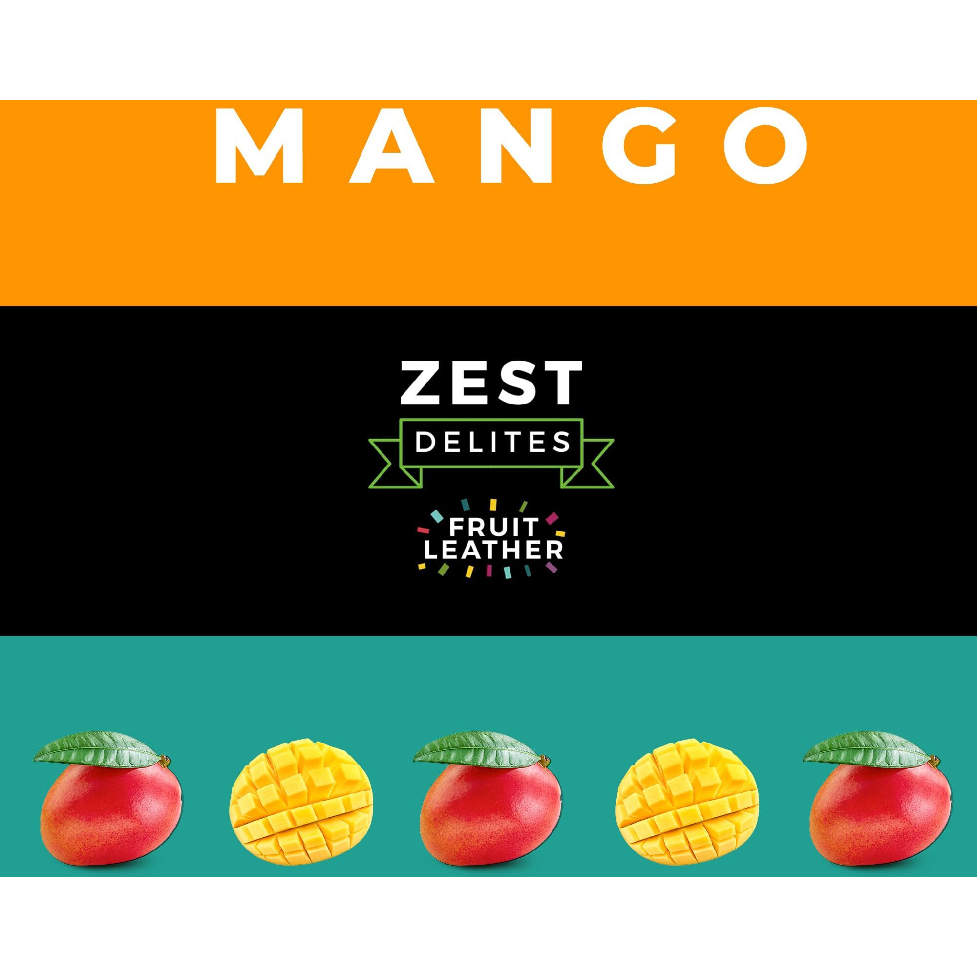 Fruit Snacks By Zest Delites, Fruit Leather, Mango Fruit Bars, Healthy Snacks For Adults, Dried Fruit No Sugar Added, Apple-Based, Mango, 0.88 Oz X 10