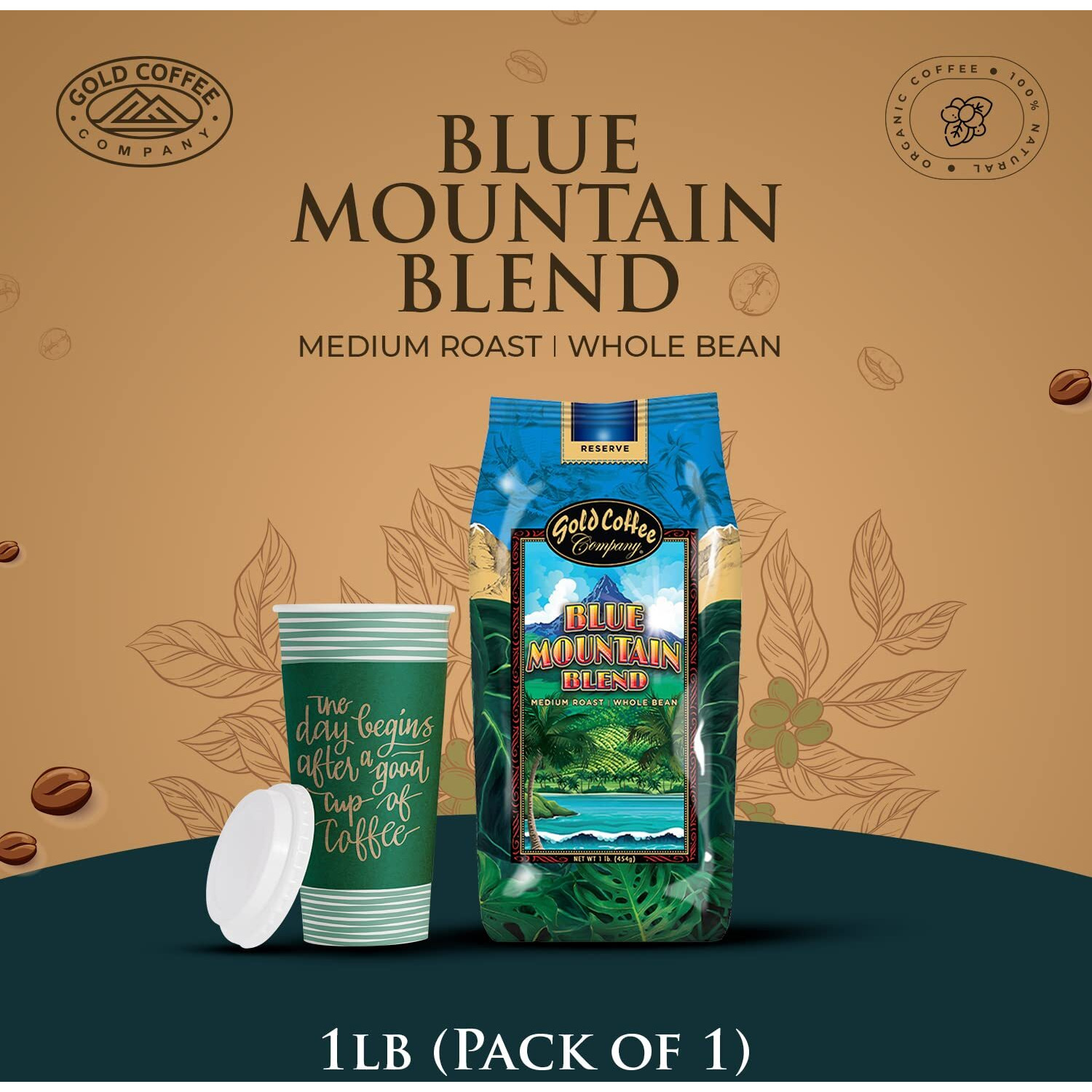 Gold Coffee Blue Mountain Blend 1 Lb Medium Roast Whole Bean Coffee