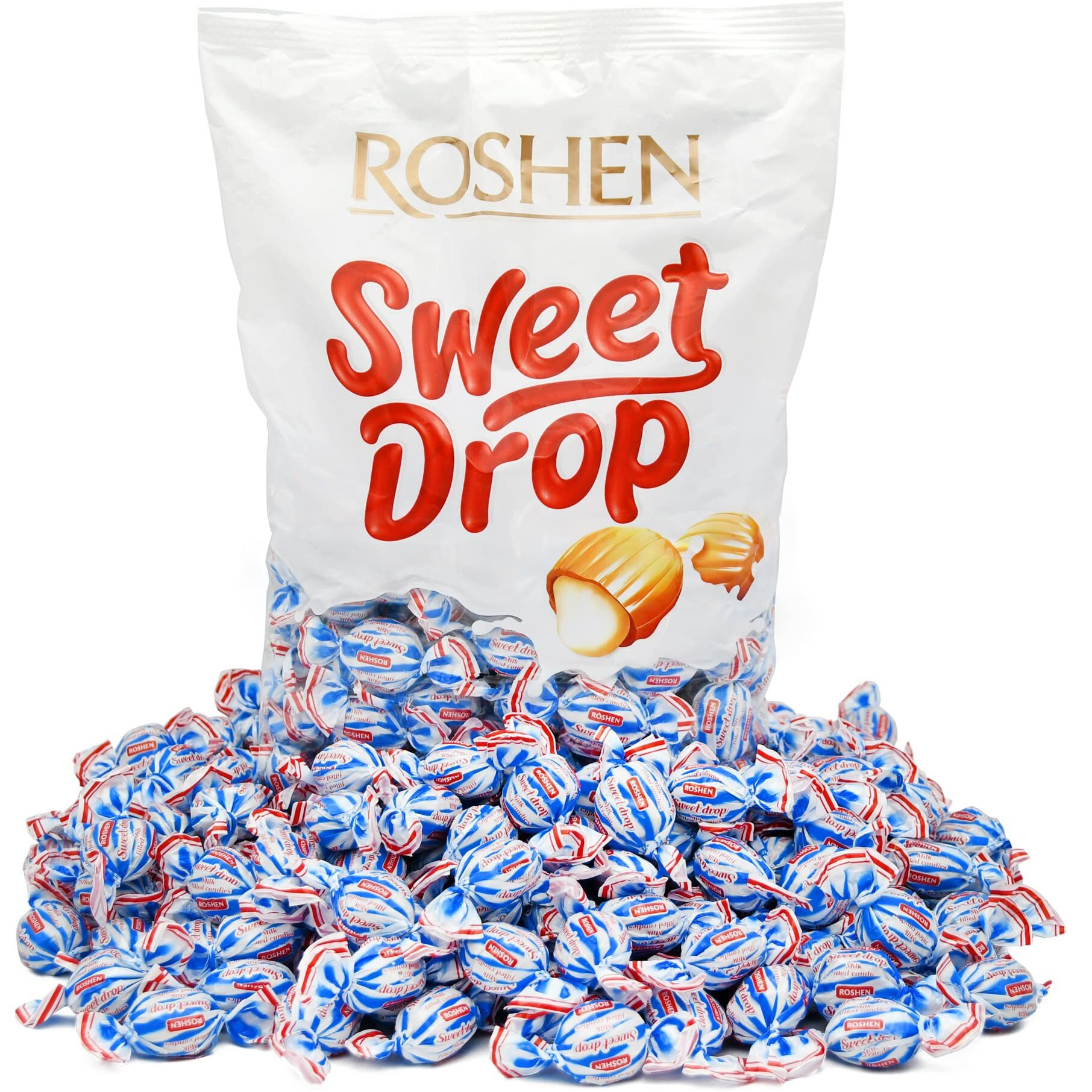 Roshen Caramel Candy Sweet Drop With Milky Filling, Kosher And Halal, Delicious, Flavorful Sweets Bulk Candy 1Kg/2.2Lb