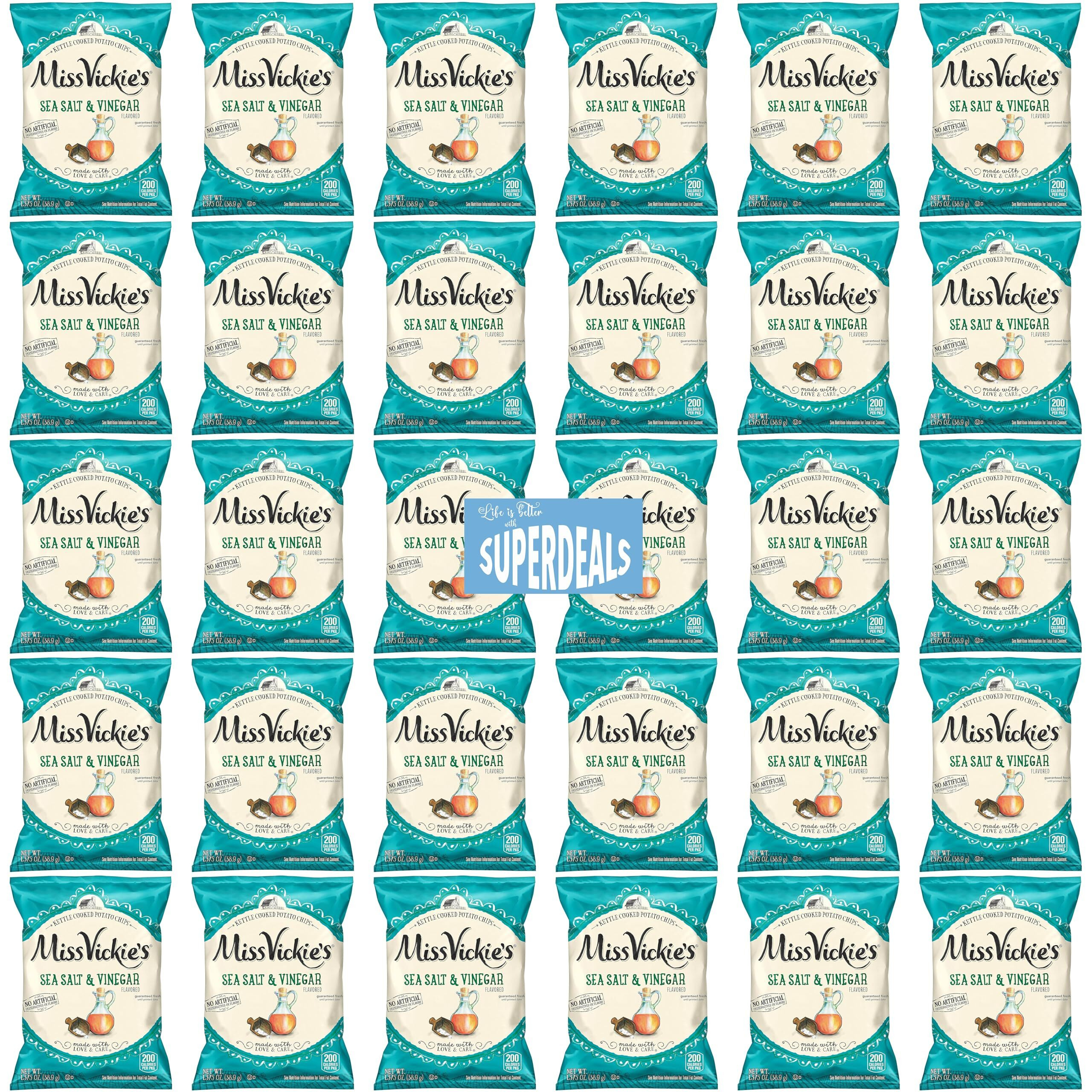 Kettle Cooked Potato Chips By Miss Vickie's Value Pack Bundled By Superdeals | 1.375 Oz Bag | Sea Salt & Vinegar | Pack Of 30 With Mystery Gift