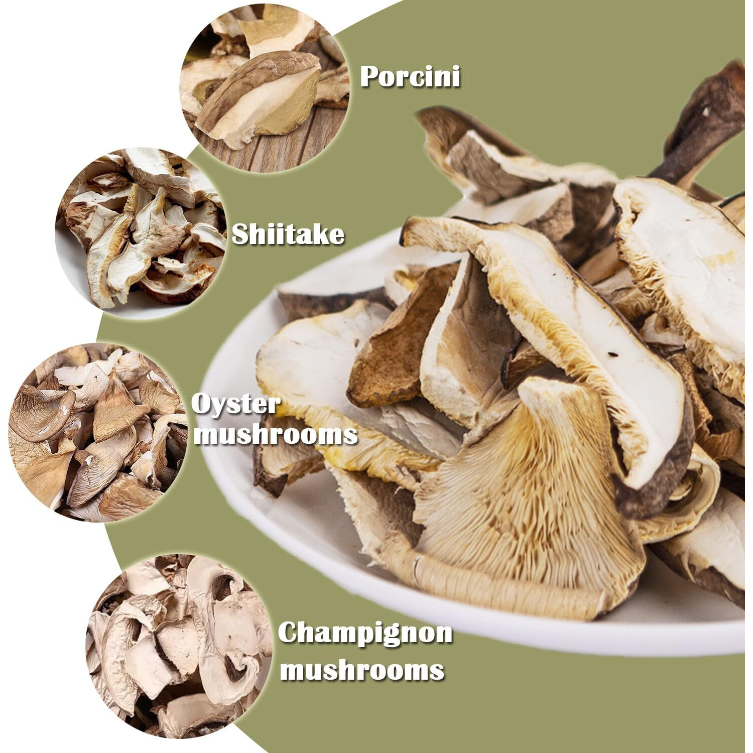 Vigorous Mountains Dried Mixed Mushrooms Blend For Cooking - Porcini Shiitake Oyster & Champignon - 3.53Oz (100G) - Soft Texture Bold Flavor & Vegan - Ideal For Cooking