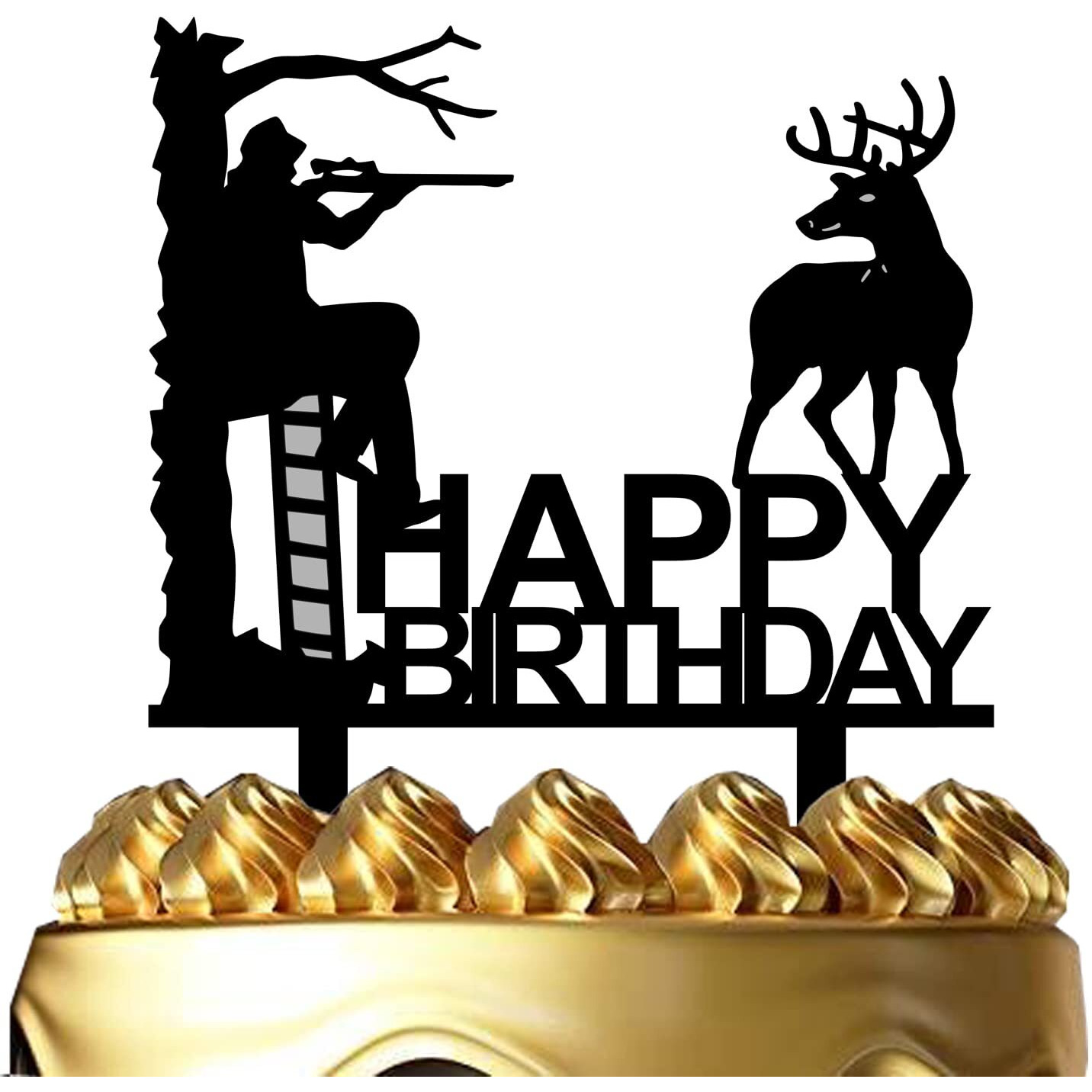 Ximoogoooz Hunting Birthday Cake Topper - Hunter In Tree Stand Aiming The Deer - Camping Themed Deer Hunter Cake Topper For Men' Birthday Party Supplies (Deer Hunter)
