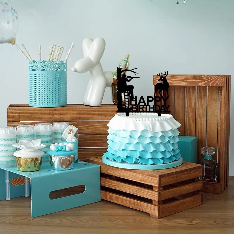 Ximoogoooz Hunting Birthday Cake Topper - Hunter In Tree Stand Aiming The Deer - Camping Themed Deer Hunter Cake Topper For Men' Birthday Party Supplies (Deer Hunter)