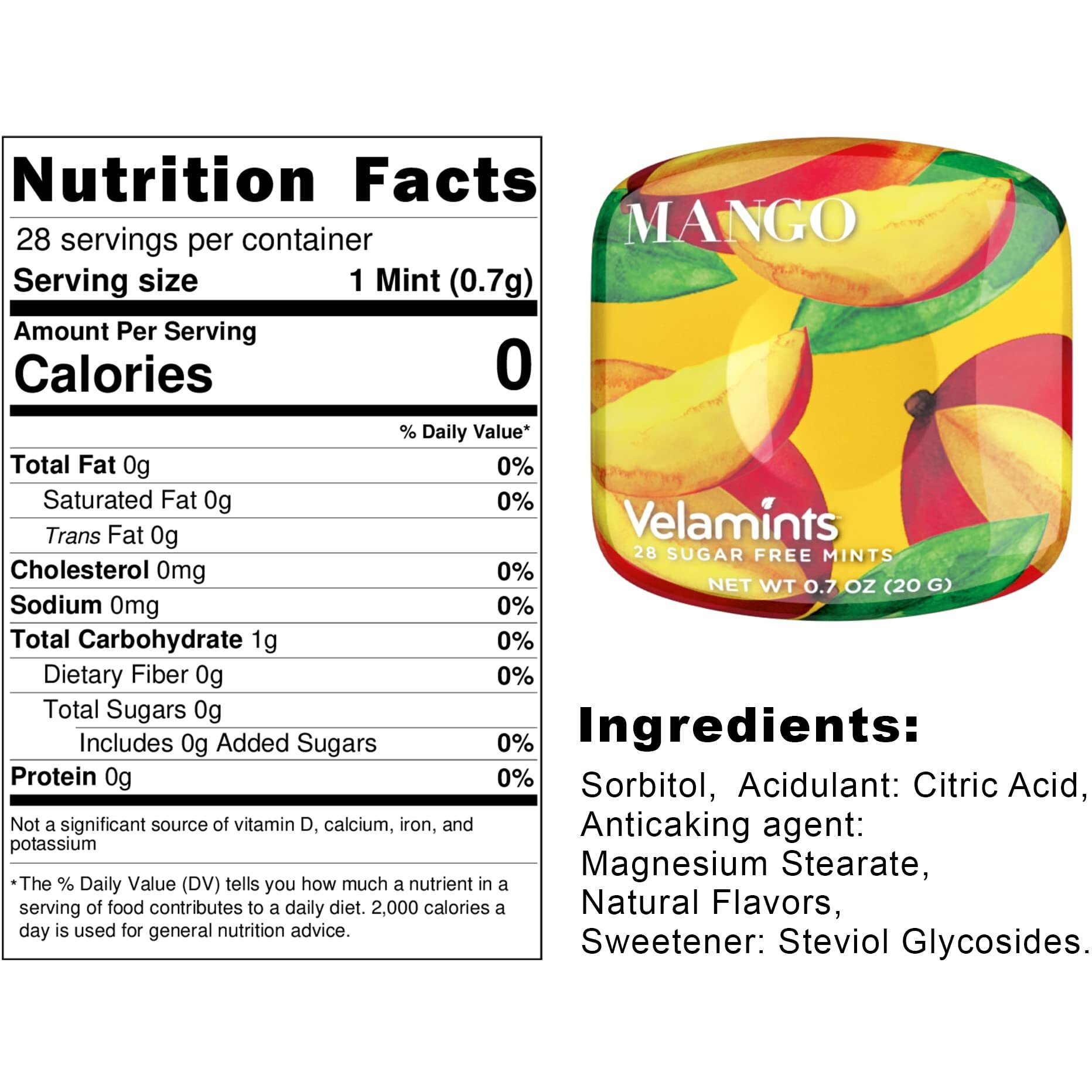 Velamints Sugar Free Mints - Expressions Mango Breath Mints Tin - Aspartame-Free Sweetened With Stevia, 20 Gram (Pack Of 6 Tins)