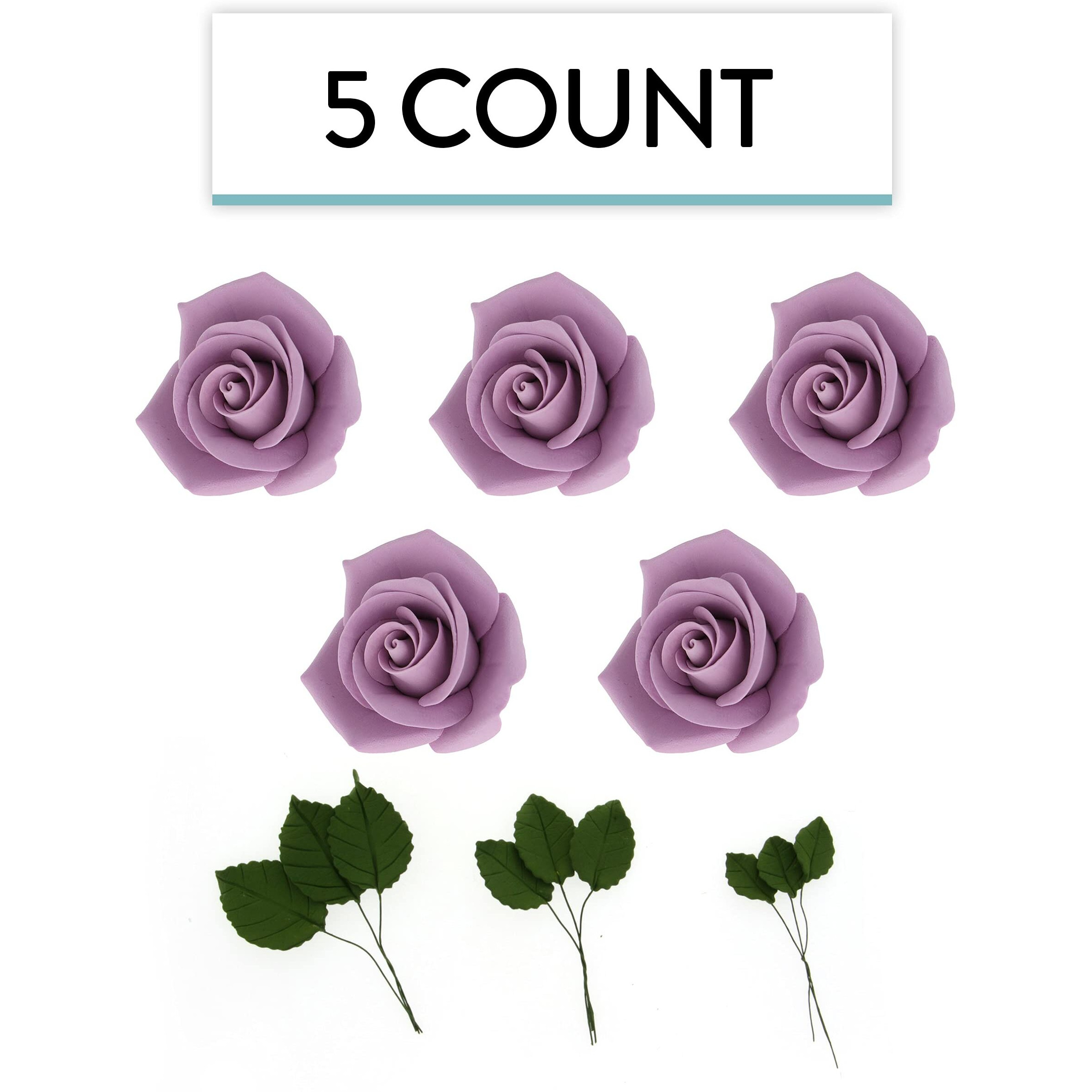 Global Sugar Art Peace Rose Sugar Cake Flower Lavender, 5 Count With Leaves By Chef Alan Tetreault
