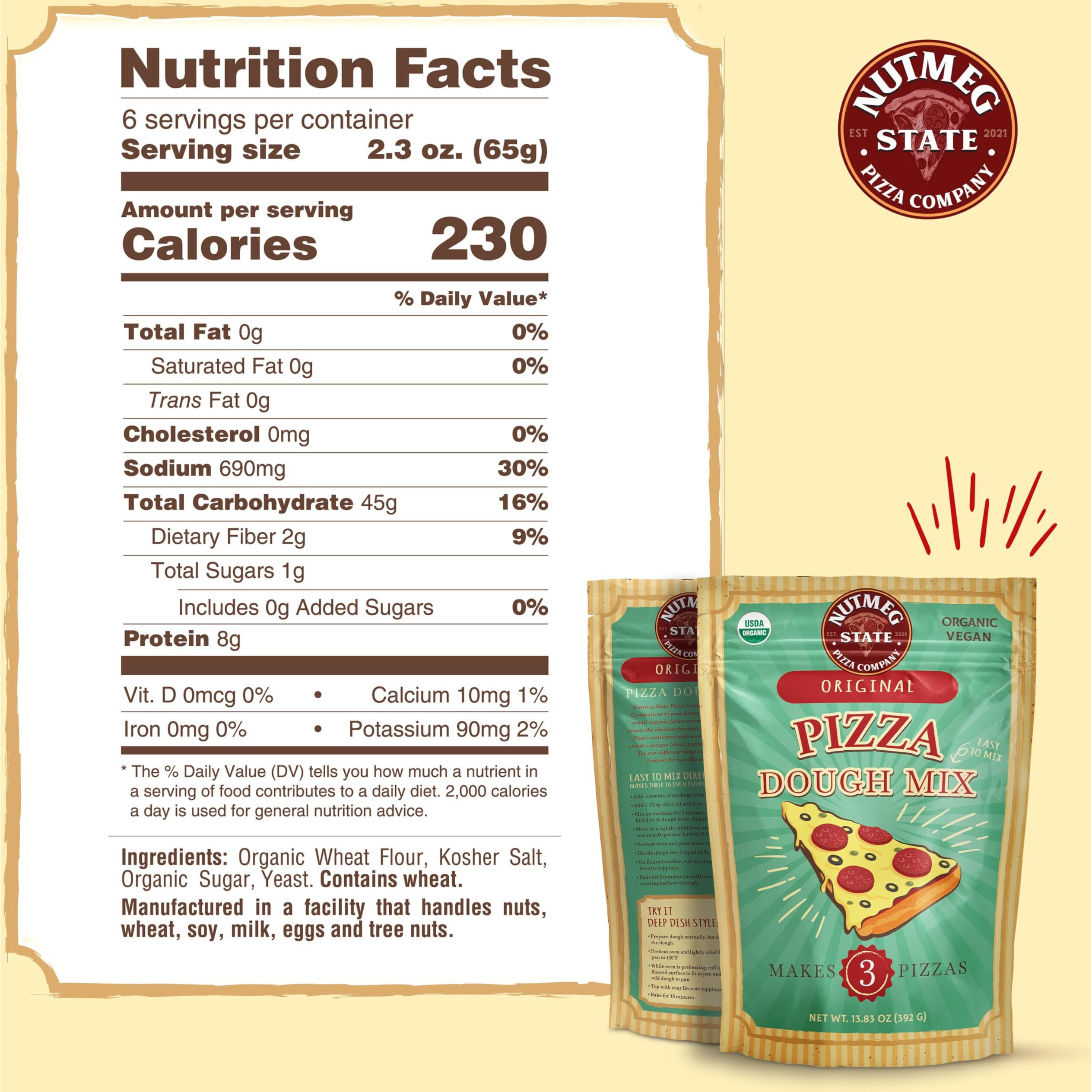 Nutmeg State Pizza Company Organic Pizza Dough Mix - Makes 3 Crusts For Homemade Pizzas