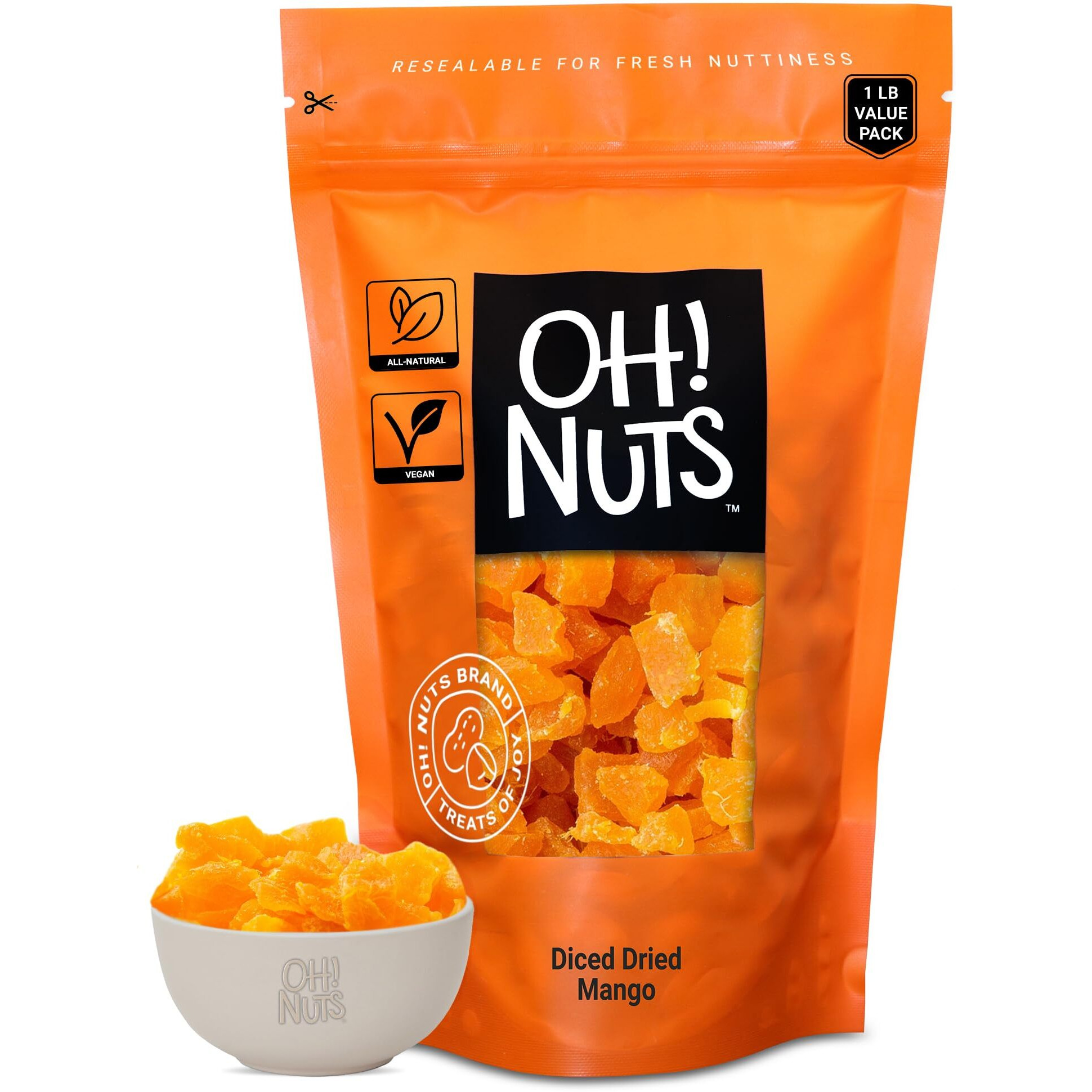 Dried Mango | 1 Lb - Sweetened Dried Fruit Diced | Dehydrated Fruit Bites | Packed In New York Zip-Seal Bag For Exceptional Freshness By Oh Nuts