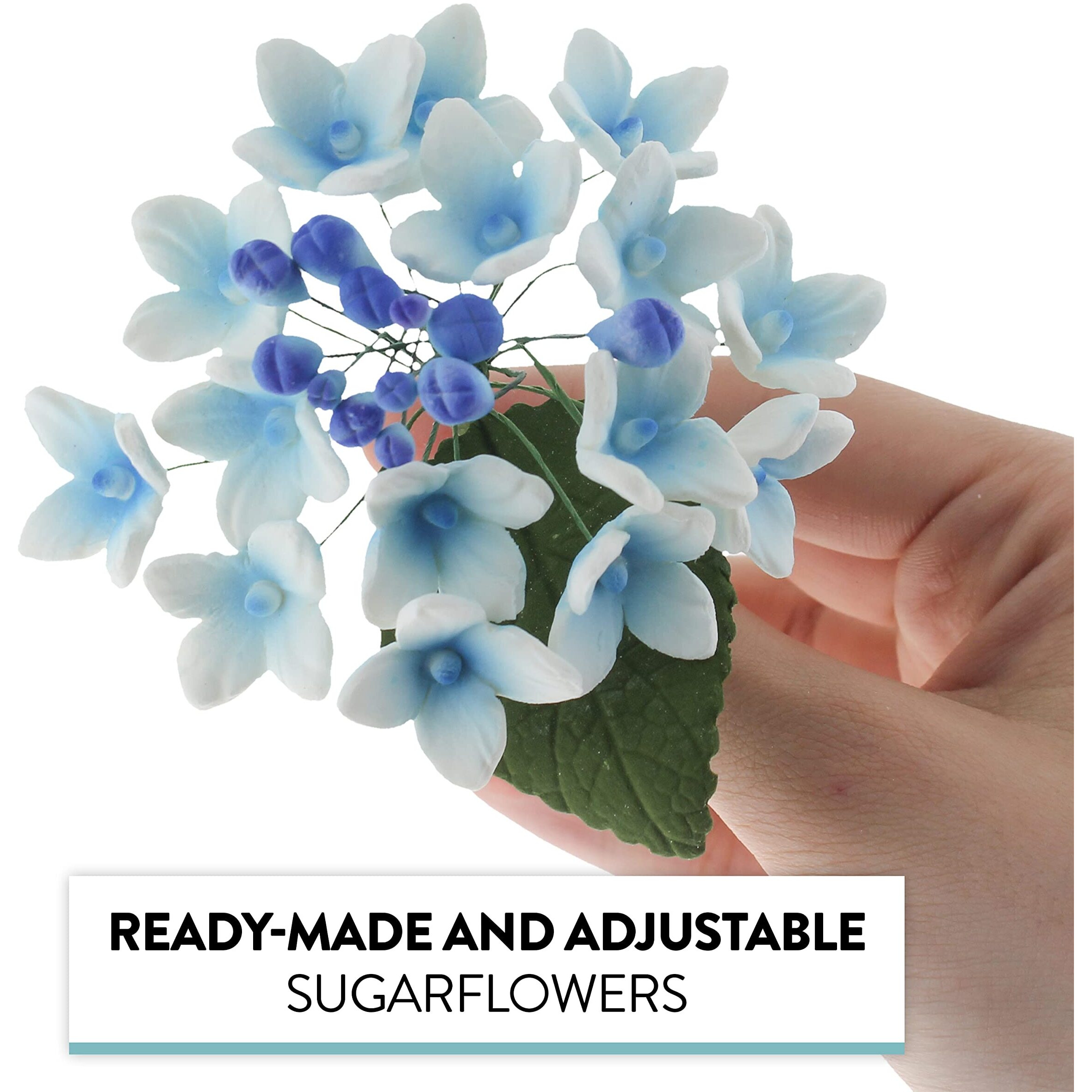 Global Sugar Art Hydrangea Blossoms Spray Sugar Cake Flowers, Blue/Purple, 4 Count By Chef Alan Tetreault