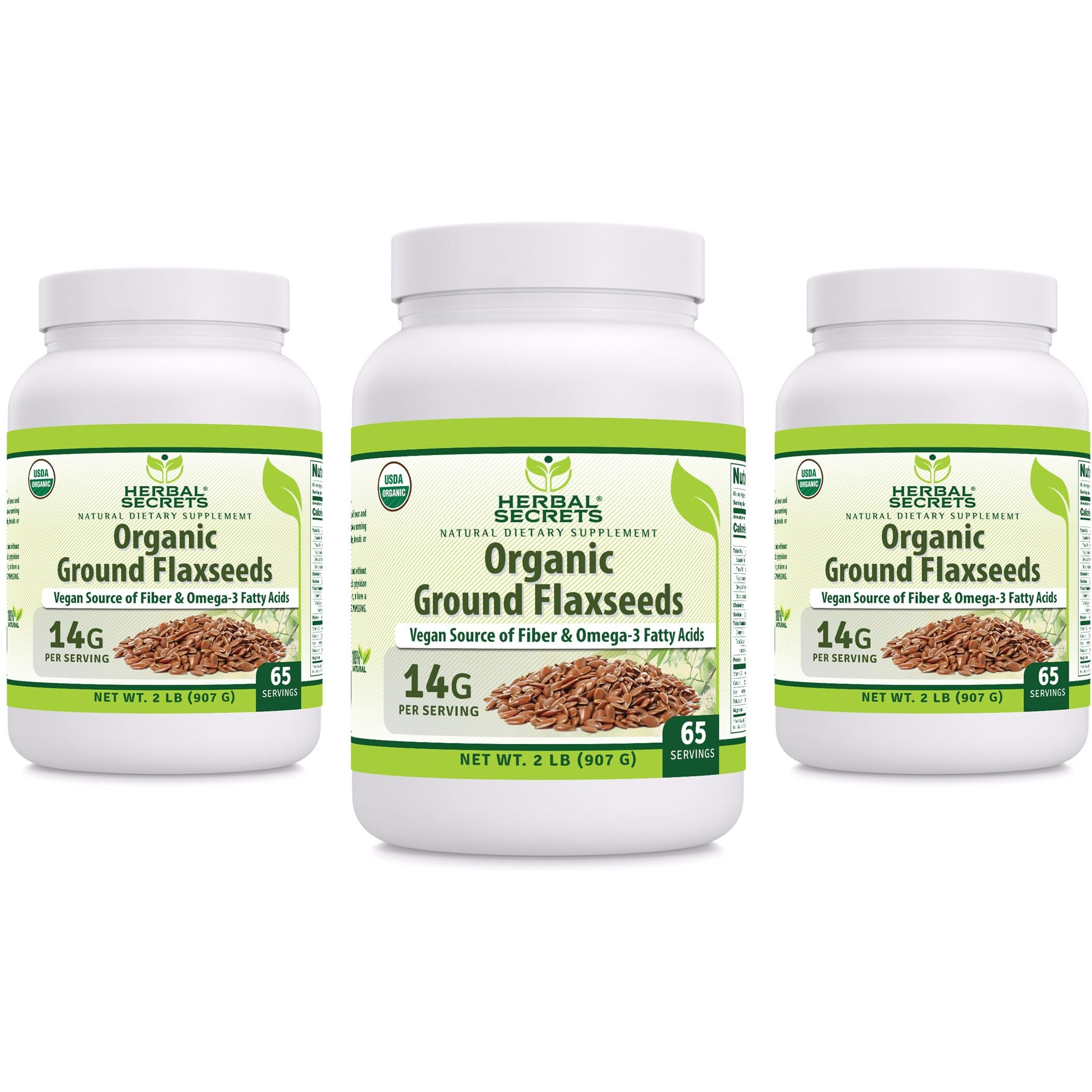 Herbal Secrets Usda Organic Ground Flaxseeds 2 Lbs Powder | 14 Grams Per Serving | 65 Servings | Excellent Vegan Source Of Fiber & Omega -3 Fatty Acids | Non-Gmo (2 Lb | 3 Pack)