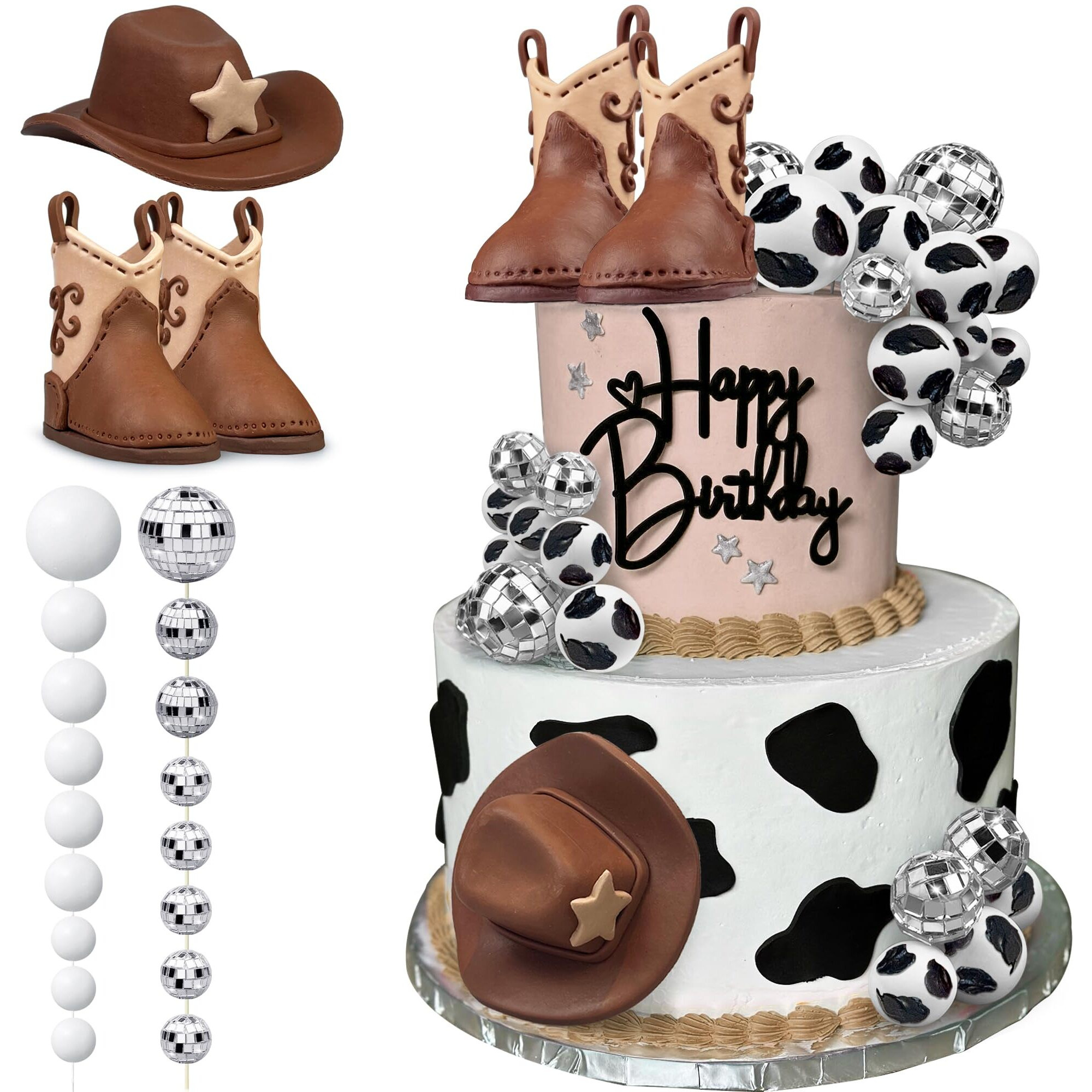 Cowboy Cake Decorations Cowboy Hat And Boot Cake Toppers Disco Ball Cake Topper Western Cowboy Cowgirl Birthday Baby Shower Party Favors