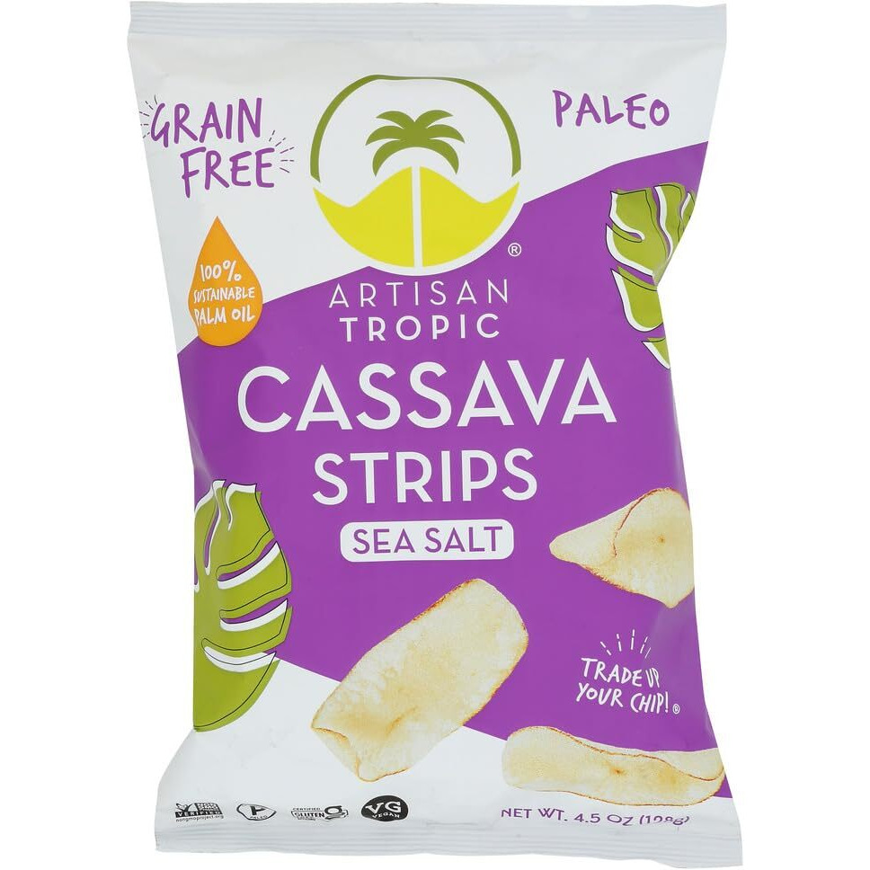 Artisan Tropic Cassava Strips Sea Salt - 12 Pack, 4.5Oz - Vegan, Paleo, Gluten Free Chips - Non-Gmo Healthy Snack Potato Chip Alternative For Lunches, Dipping, Parties - Baked Cassava Flour Chips