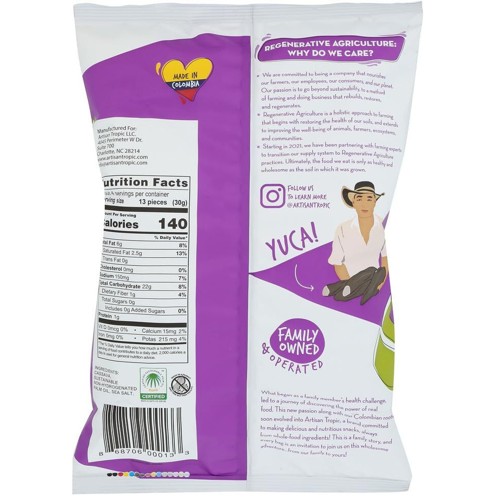 Artisan Tropic Cassava Strips Sea Salt - 12 Pack, 4.5Oz - Vegan, Paleo, Gluten Free Chips - Non-Gmo Healthy Snack Potato Chip Alternative For Lunches, Dipping, Parties - Baked Cassava Flour Chips