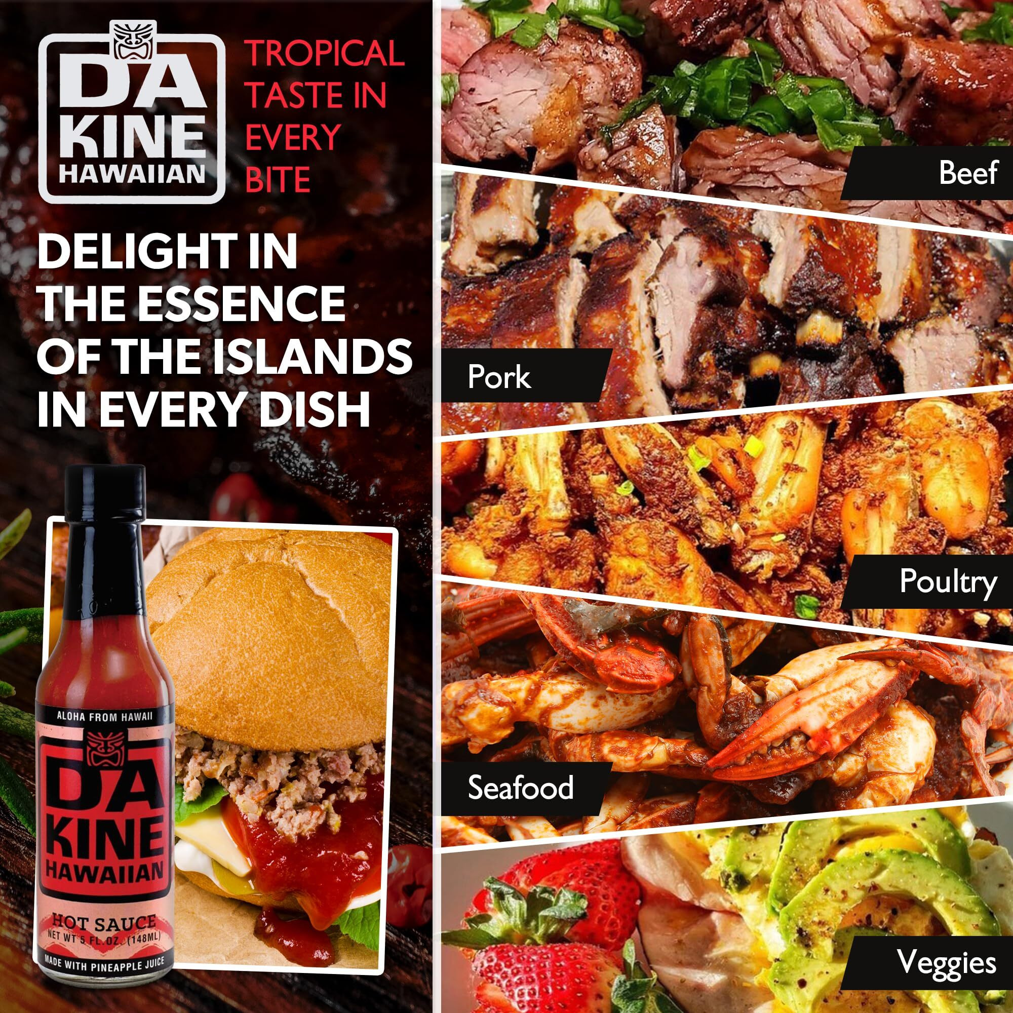Da Kine Hawaiian Gourmet Pineapple Hot Sauce - Vegan & Gluten-Free, Crafted In Small Batches, Sweet With A Spicy Kick, Ideal For Dipping, Drizzling & Dressings, Meat Tenderizer - 5 Fl. Oz. (Hot Sauce 3-Pack)