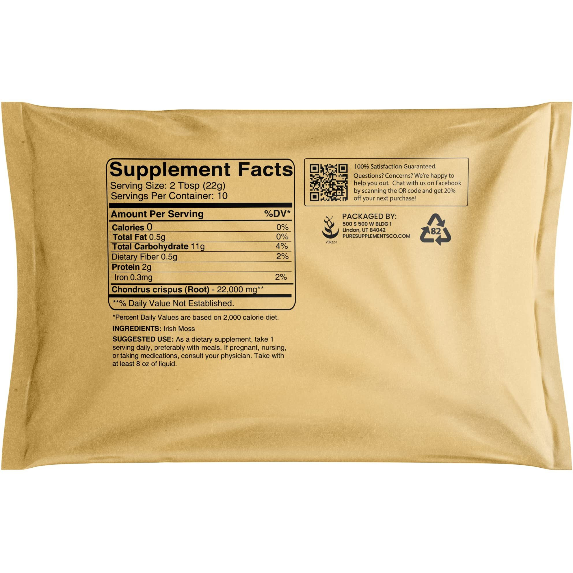 Pure Original Ingredients Irish Moss Powder (8Oz) Dried Carrageen Seaweed, Gluten-Free, Lab-Verified