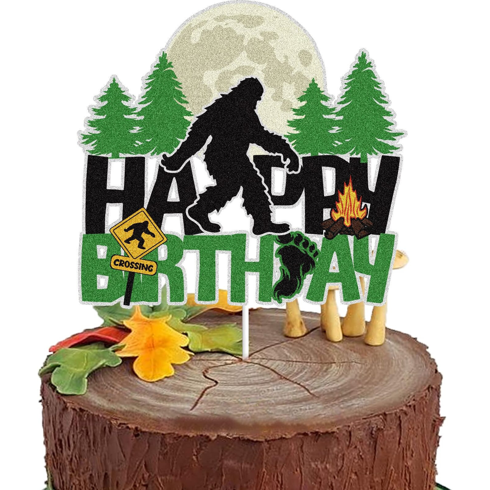 Bigfoot Happy Birthday Cake Topper Bigfoot Themed Party Cake Decor Crossing Forest Jungle Forest Themed Party Decoration Supplies Kids Boy Girl Men Women