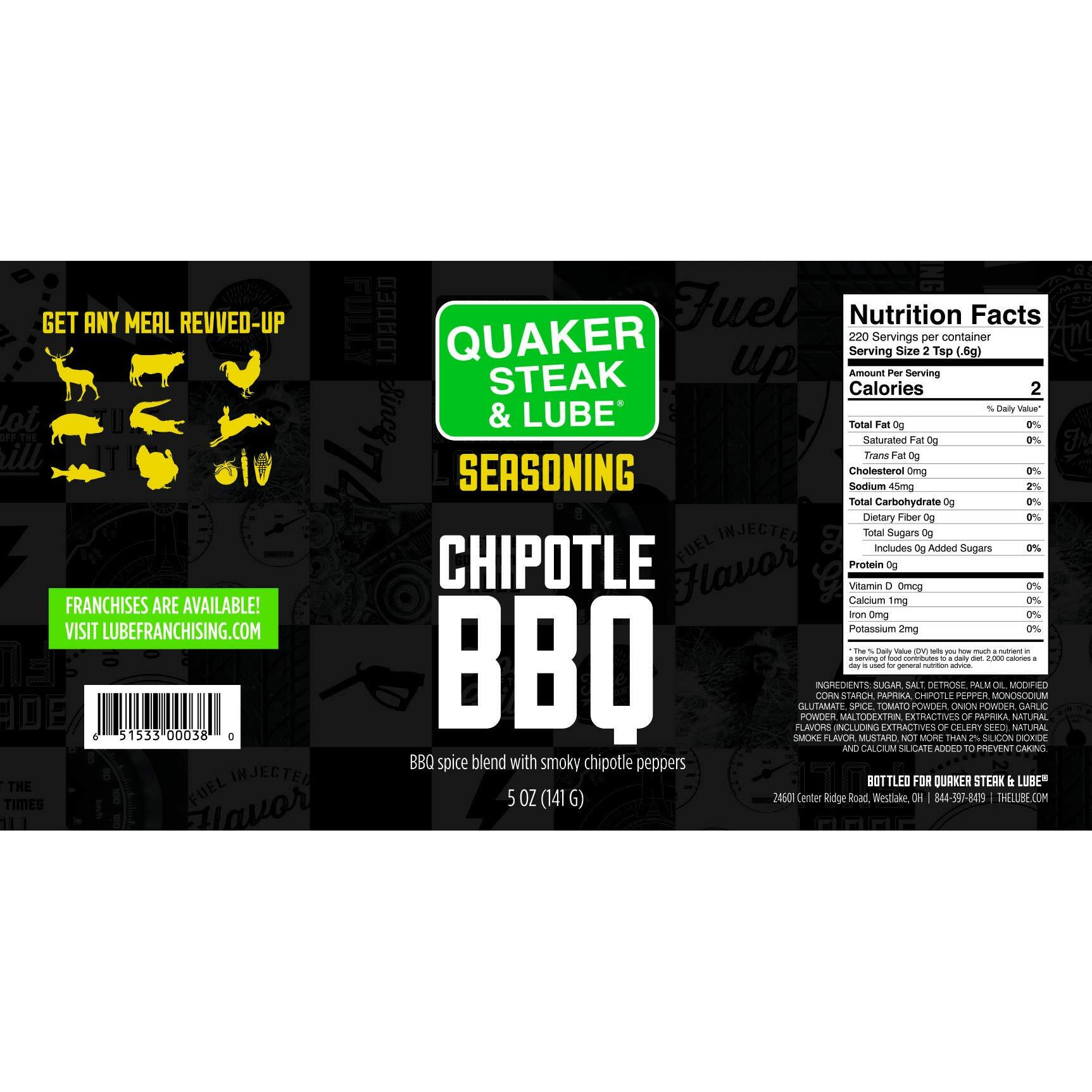 Quaker Steak And Lube Chipotle Bbq Seasoning Shaker - 5 Ounce Plastic Bottle Of Quaker Steak & Lube Chipotle Bbq Seasoning Shaker