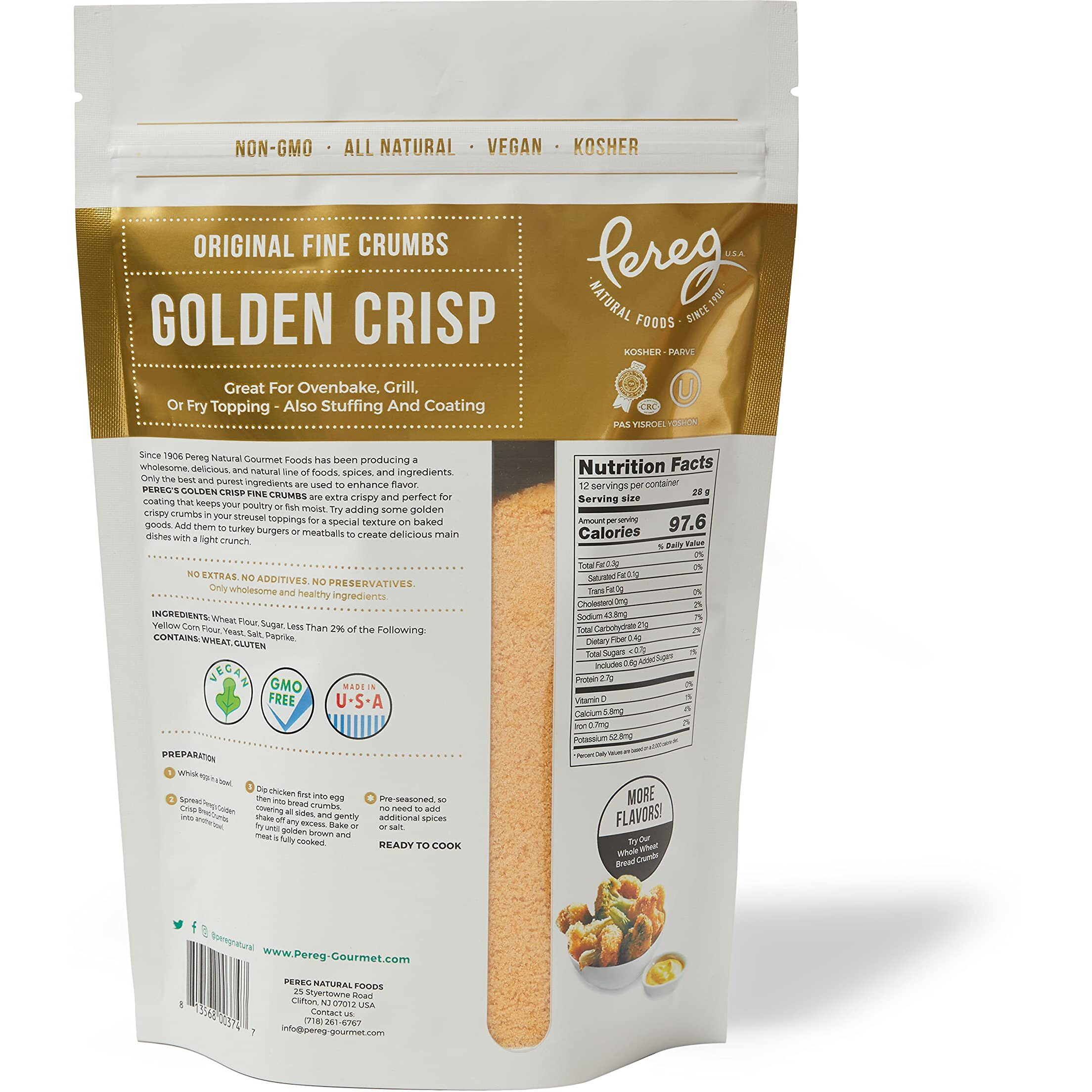 Bread Crumbs (12Oz) - Golden Crisp Wheat Bread Crumbs - Bread Crumbs For Coating & Stuffing - Coat Burger, Schnitzel, Vegetables, Meatballs - Resealable Packaging