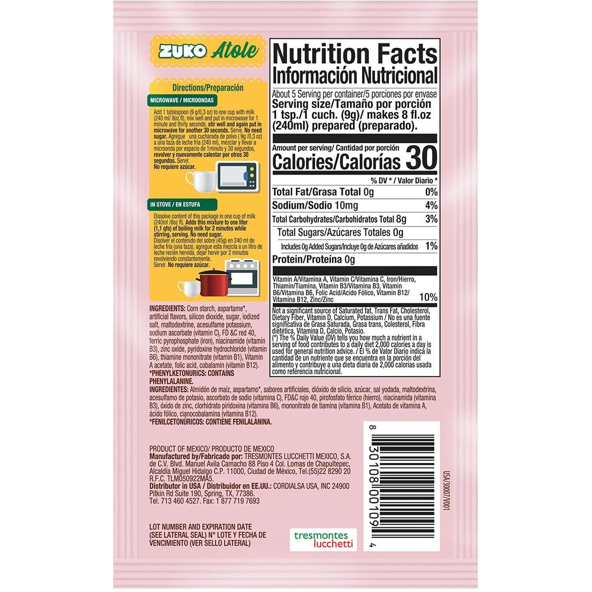 Zuko Atole Strawberry Instant Corn Starch Mix | Fortified With Vitamins | Just Add Hot Water | Microwaveable In Only 2 Minutes | 1.6 Ounce (Pack Of 24)