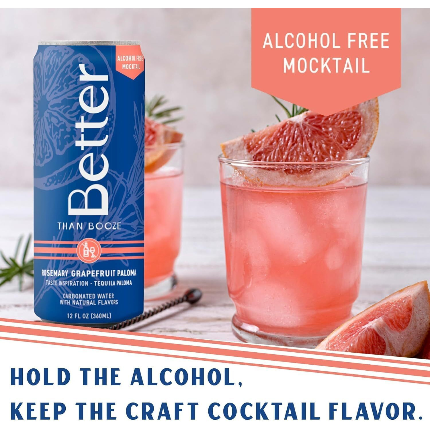 Better Than Booze Mocktail Non-Alcoholic Drinks | Alcohol Alternative Beverages, Ritual Zero Proof | Enjoy Your Drink Moment With Our Alcohol-Free Drinks | Rosemary Grapefruit, 12 Pack Case