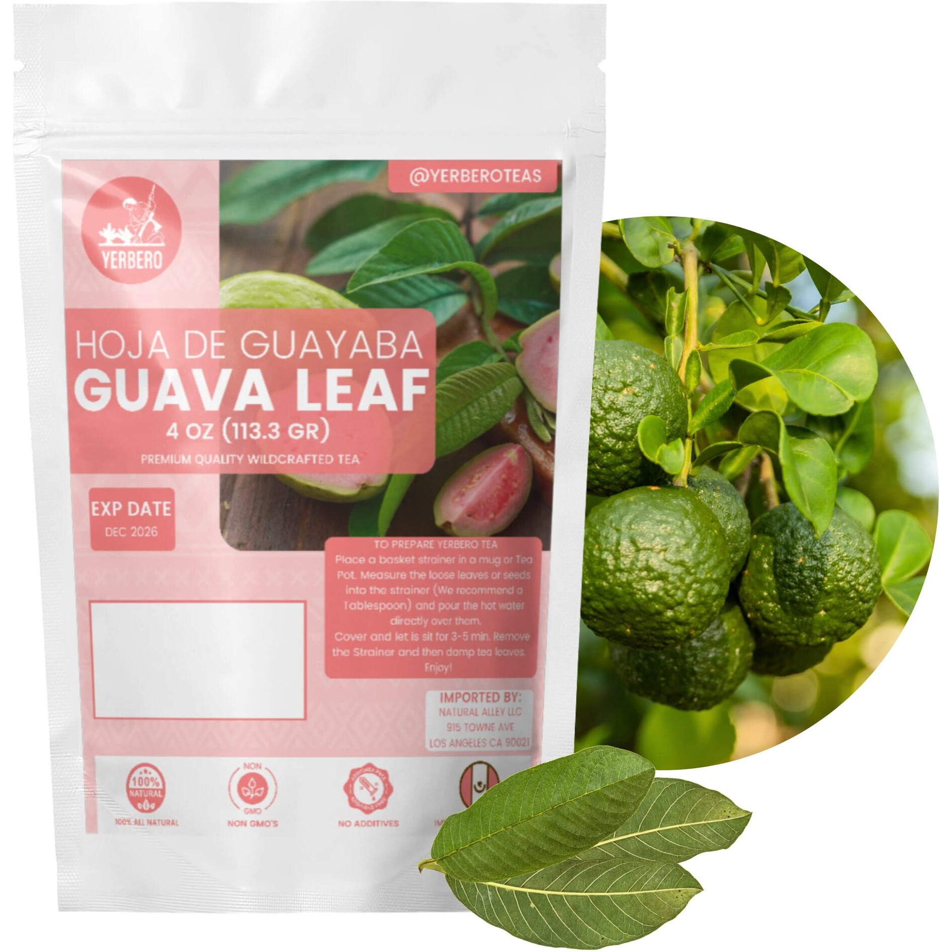 Yerbero - Whole Guava Leaf 4Oz (113G) Herbal Tea (Te Hojas De Guayaba Enteras) | Makes 40+ Cups | Crafted By Nature100% All Natural Fresh Loose Tea | Non-Gmo | Gluten-Free.