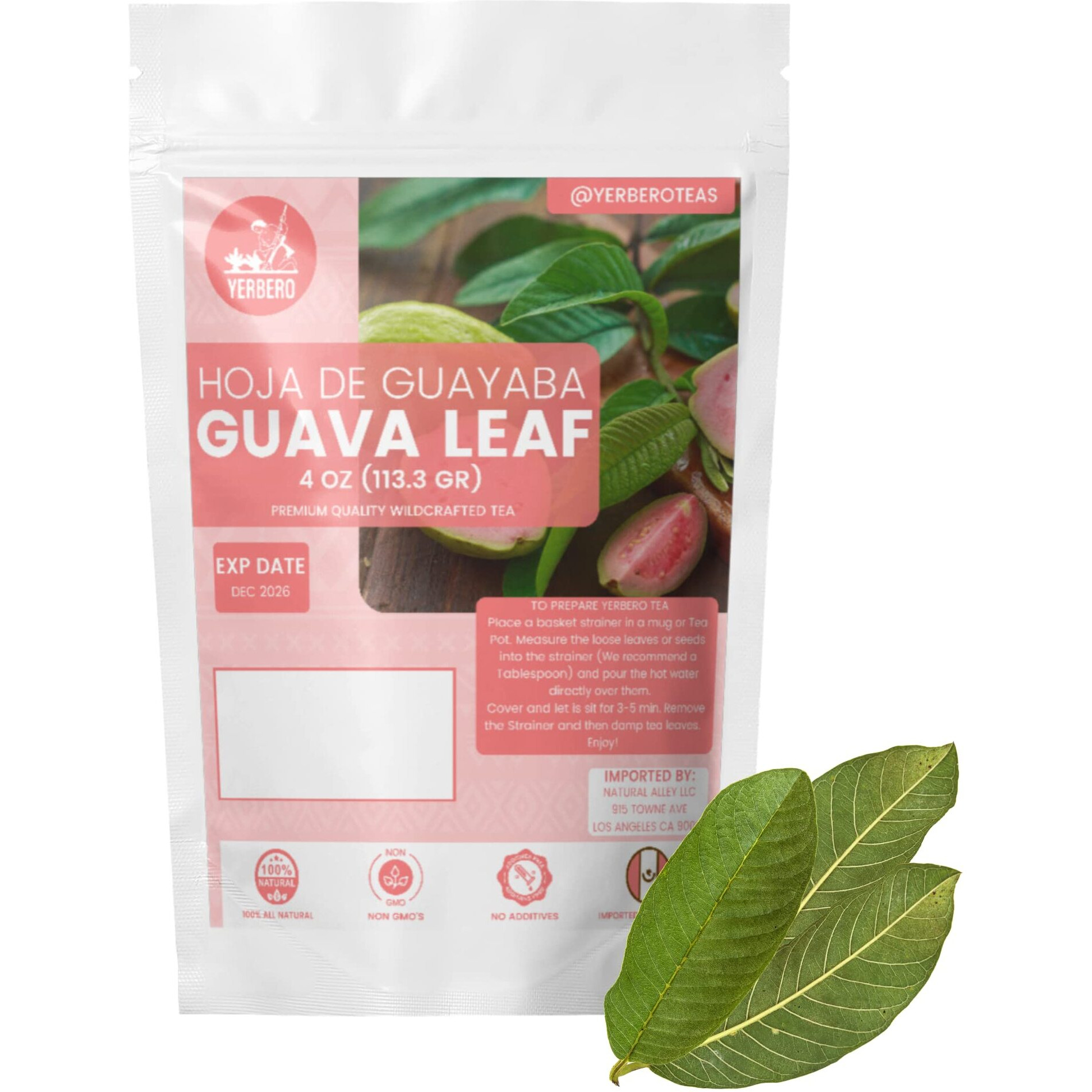 Yerbero - Whole Guava Leaf 4Oz (113G) Herbal Tea (Te Hojas De Guayaba Enteras) | Makes 40+ Cups | Crafted By Nature100% All Natural Fresh Loose Tea | Non-Gmo | Gluten-Free.