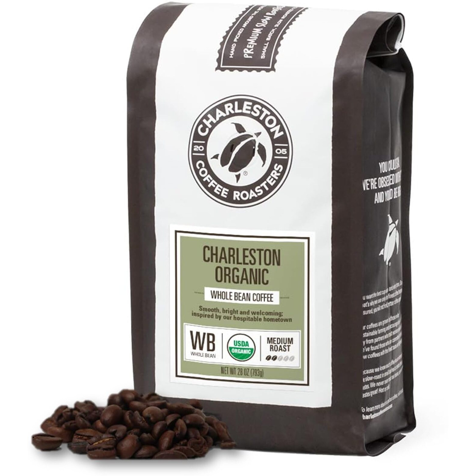 Charleston Coffee Roasters | Specialty Organic Whole Bean Coffee | Hand Picked, Premium Slow Roast | (Charleston Organic, Medium Roast) 28Oz