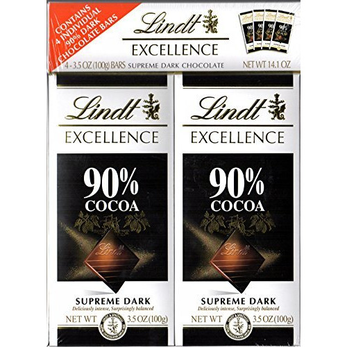 Lindt Excellence Bar, 90% Cocoa Supreme Dark Chocolate, Gluten Free, Great For Holiday Gifting, 3.5 Oz, 4Count