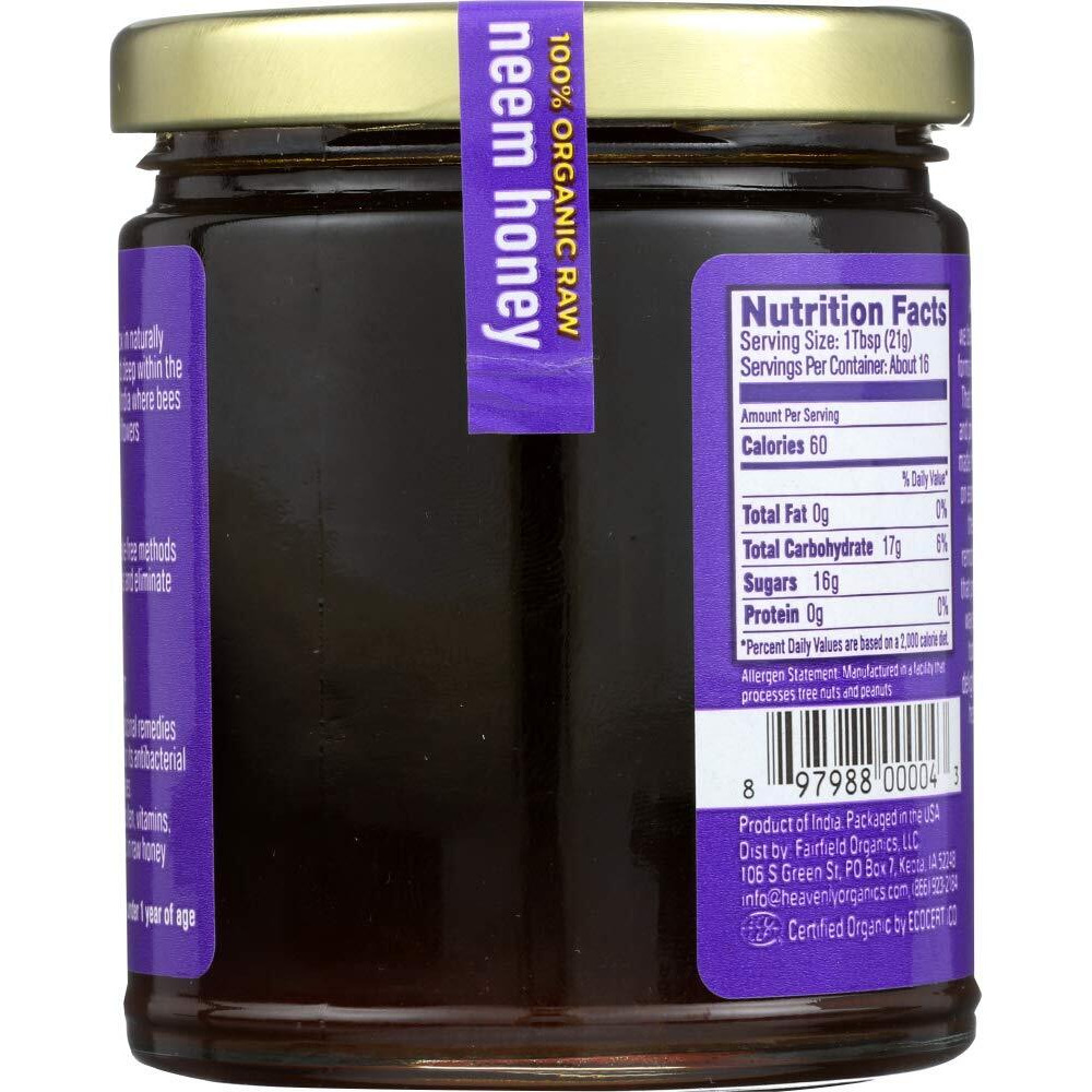 Heavenly Organics 100% Organic Raw Neem Honey 3 Pack - Size 12Oz/Jar Lightly Filtered To Preserve Vitamins, Minerals And Enzymes Made From Wild Beehives & Free Range Bees, Dairy, Nut, Gluten Free, Kosher, Chemical , Antibiotic And Glyphosate Free