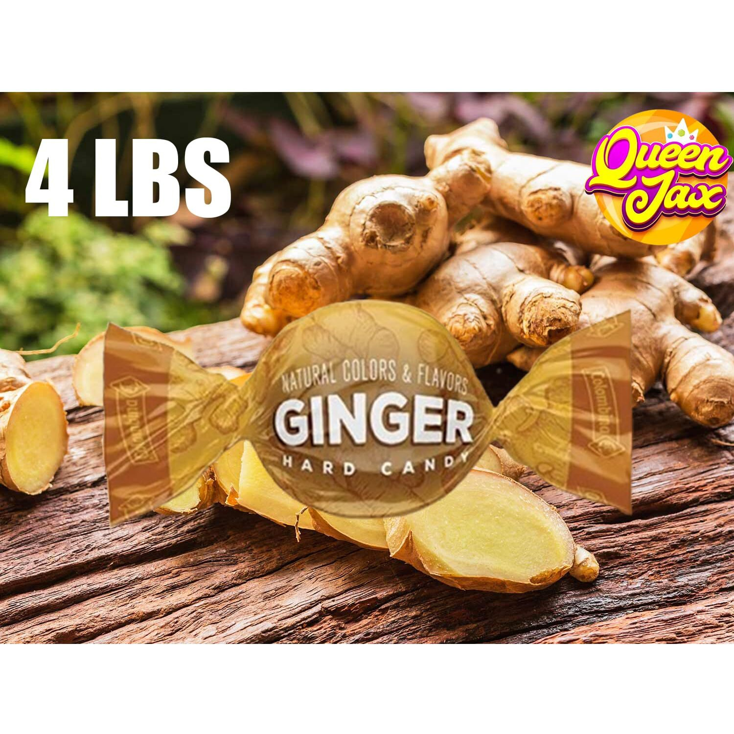 Ginger Candy - 4 Lb - Unique Candy Made With Cane Sugar - Healthy Candy - Hard Ginger Candy For Nausea - Spicy Candy - Gluten Free Candy - Ginger Hard Candy Bulk, Anti Nausea Candy - Queen Jax