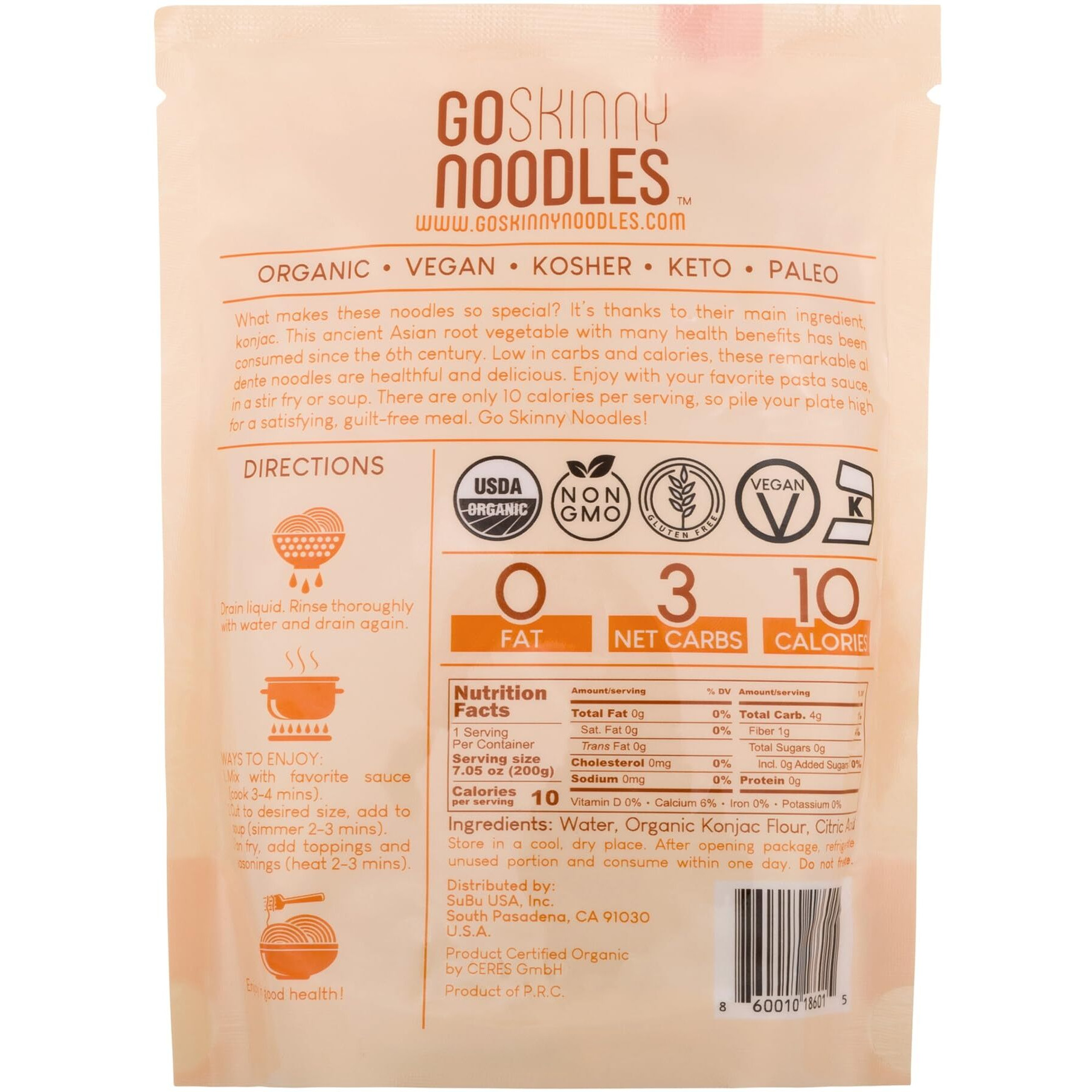 Goskinny Noodles Angel Hair (6), Organic, Odorless Shirataki & Konjac Pasta, Low Carb, Low Calorie, Gluten Free, Vegan, Kosher, Keto, Paleo-Friendly, Ready In Minutes