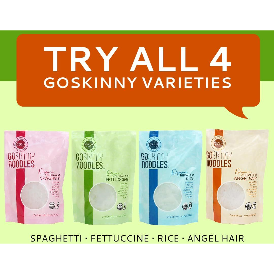 Goskinny Noodles Angel Hair (6), Organic, Odorless Shirataki & Konjac Pasta, Low Carb, Low Calorie, Gluten Free, Vegan, Kosher, Keto, Paleo-Friendly, Ready In Minutes