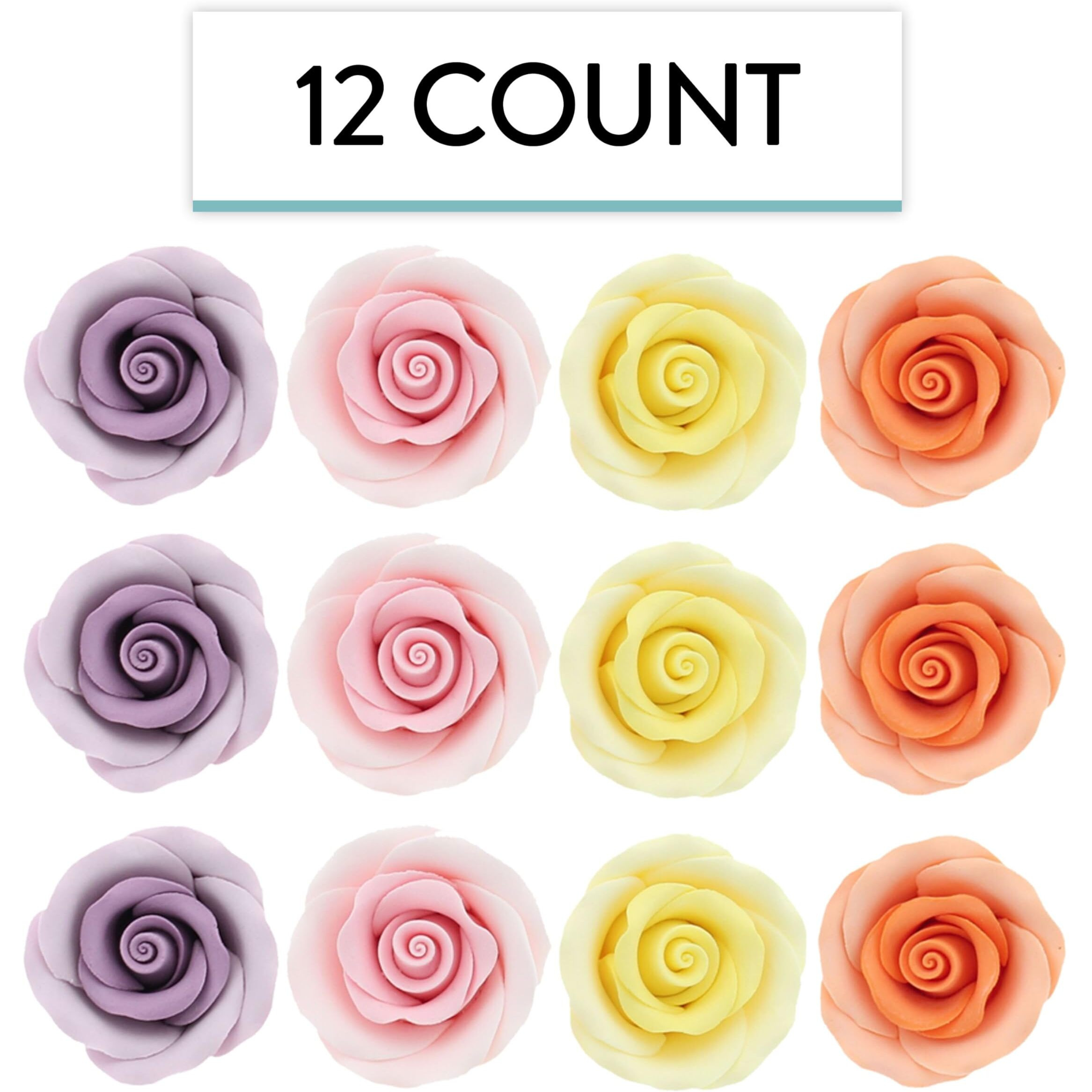 Global Sugar Art Premium Edible Roses, Assorted Spring Colors, Unwired, Medium 1.5 Inches, 12 Count By Chef Alan Tetreault